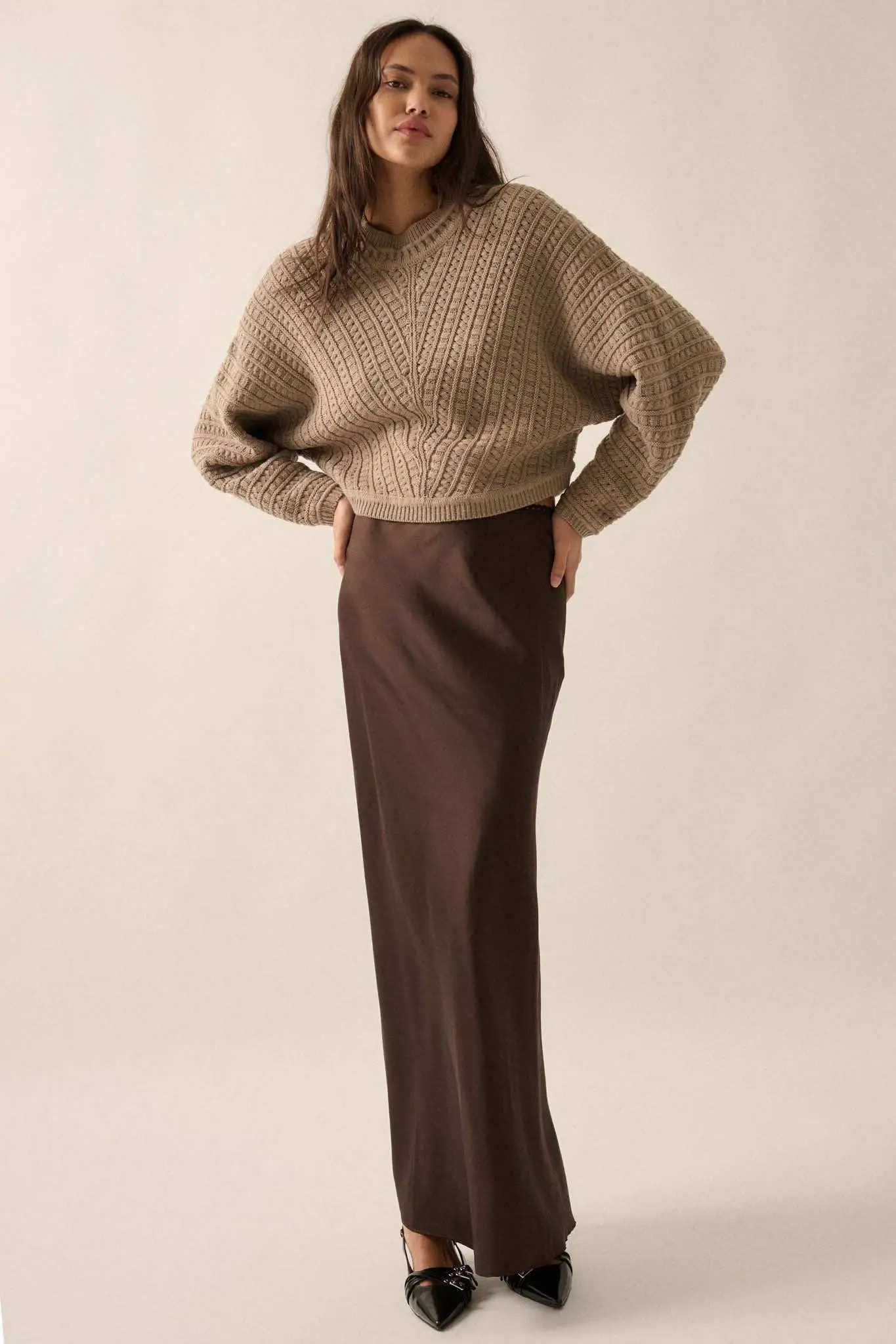 Warm Wishes Pointelle Cable Knit Dolman Sweater - Image 9