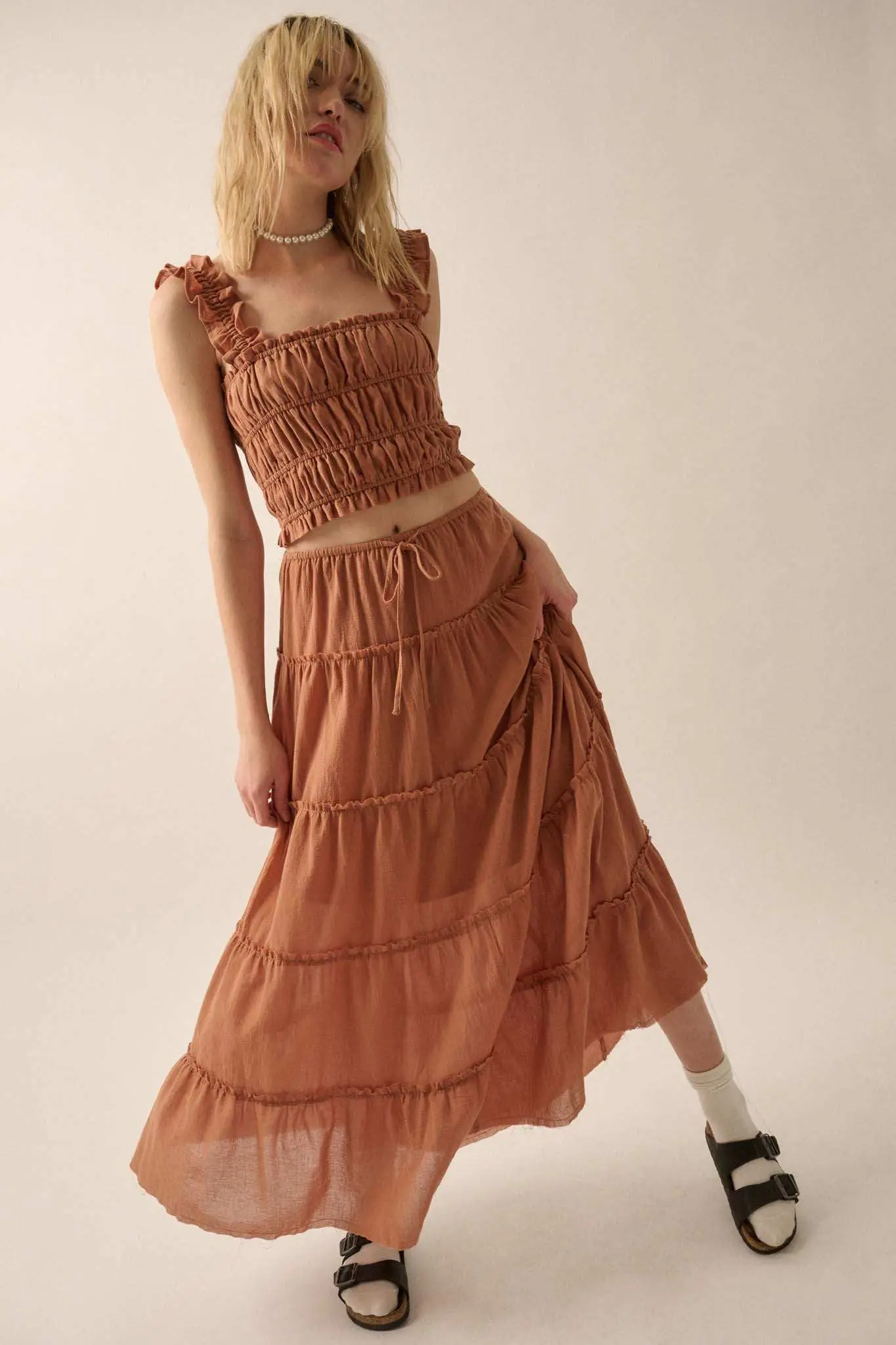Washed Ashore Raw-Edge Tiered Ruffle Maxi Skirt - Image 3