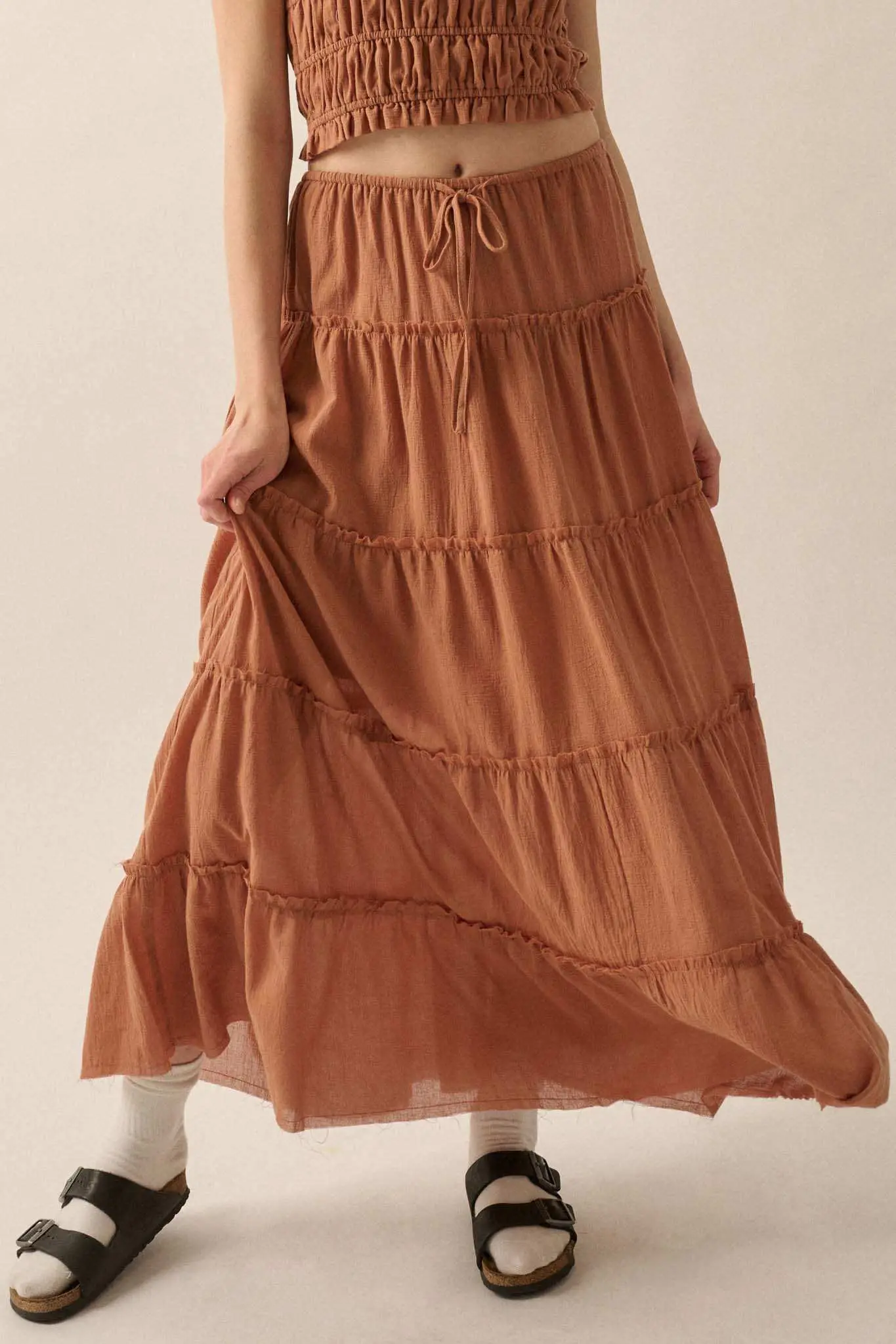 Washed Ashore Raw-Edge Tiered Ruffle Maxi Skirt - Image 4