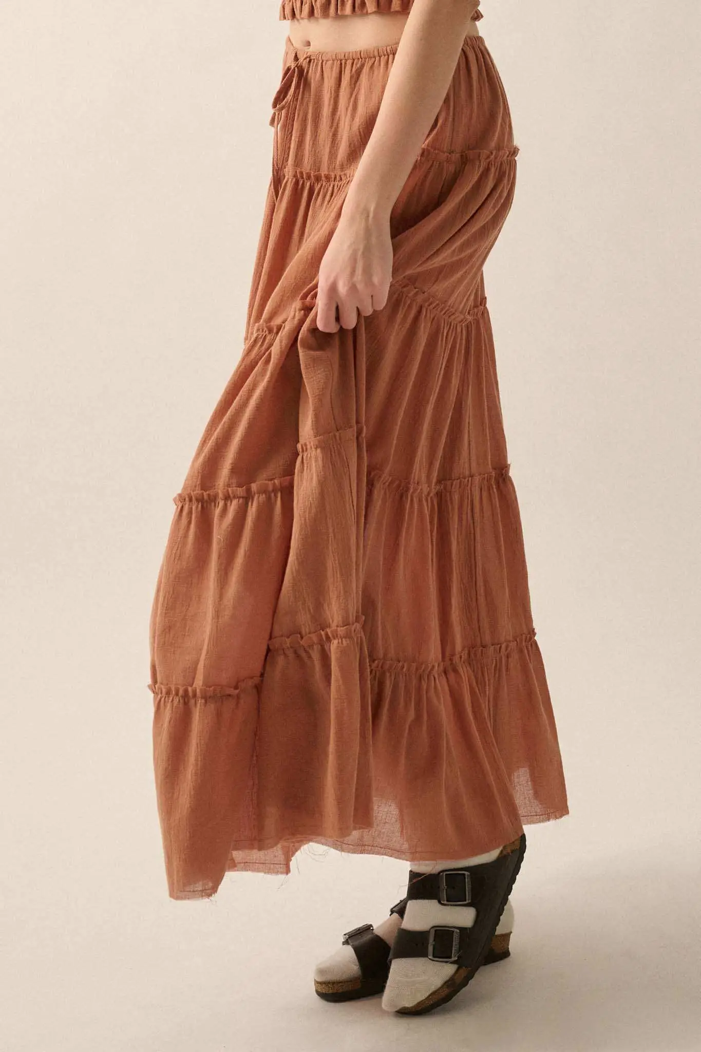 Washed Ashore Raw-Edge Tiered Ruffle Maxi Skirt - Image 7