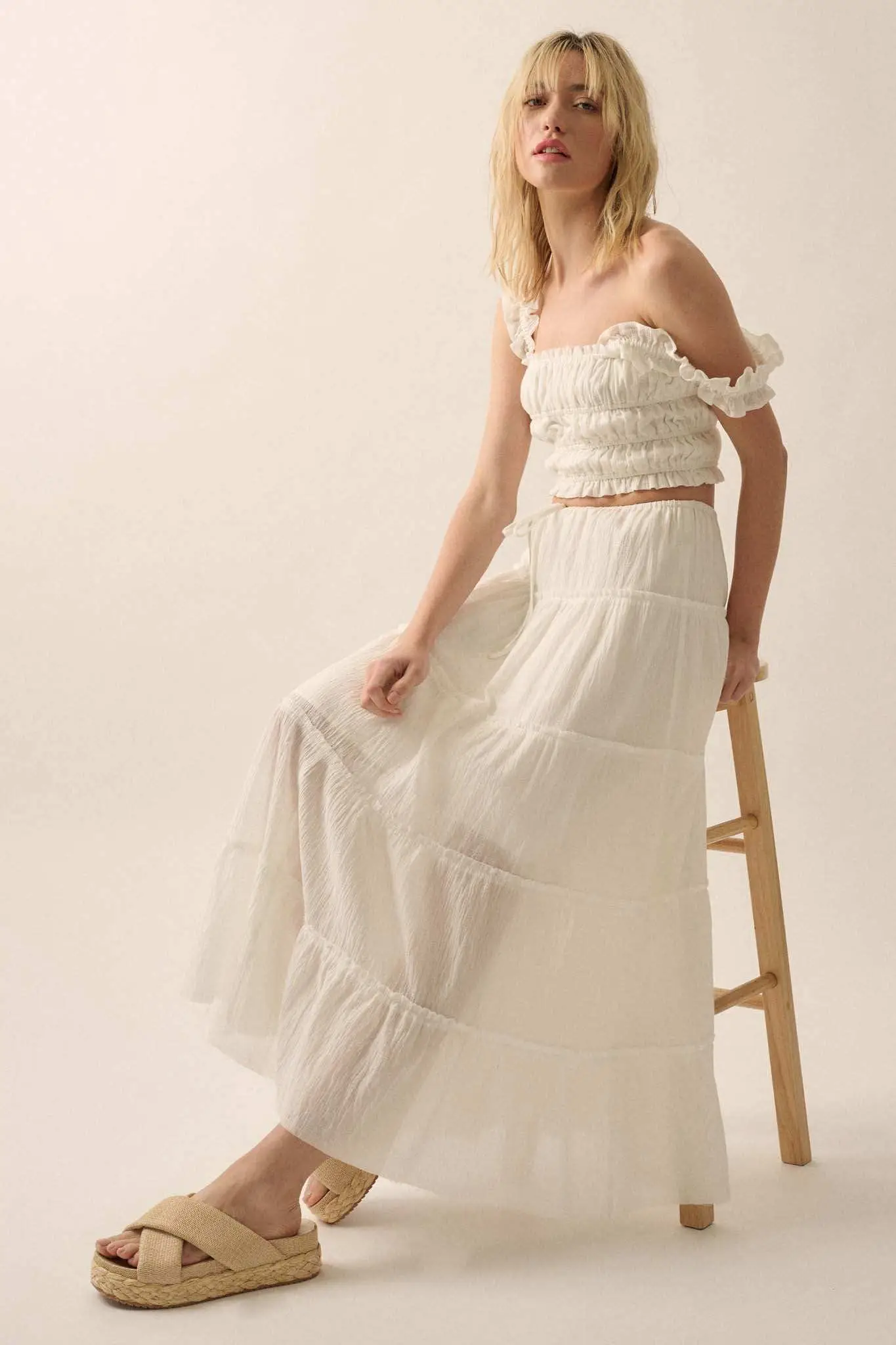Washed Ashore Raw-Edge Tiered Ruffle Maxi Skirt - Image 9