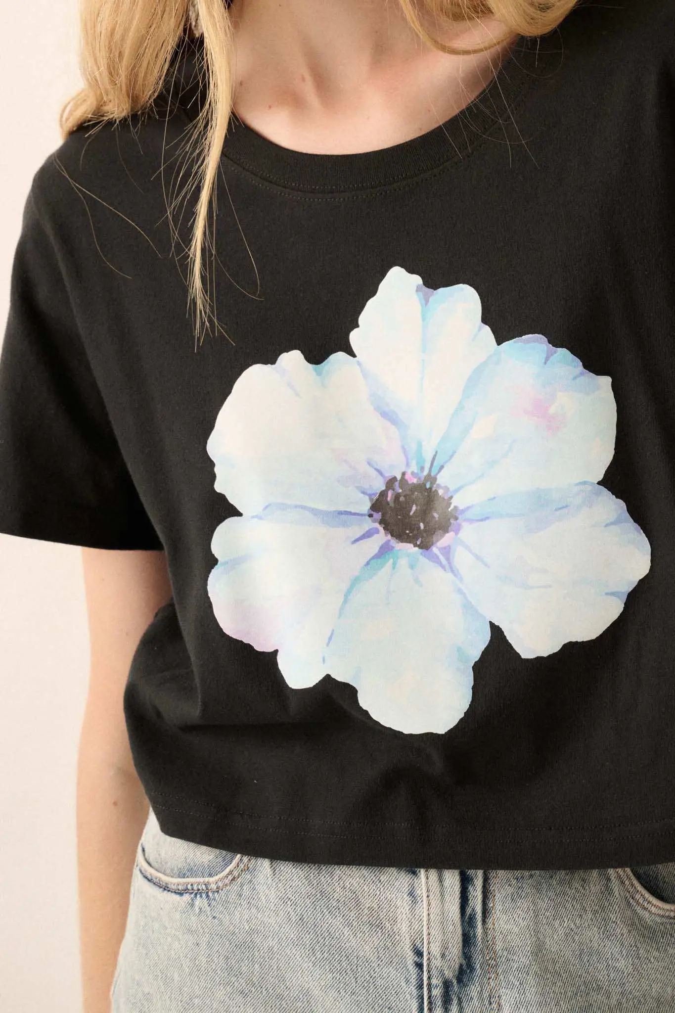 Watercolor Blossom Garment-Dyed Floral Graphic Tee - Image 2