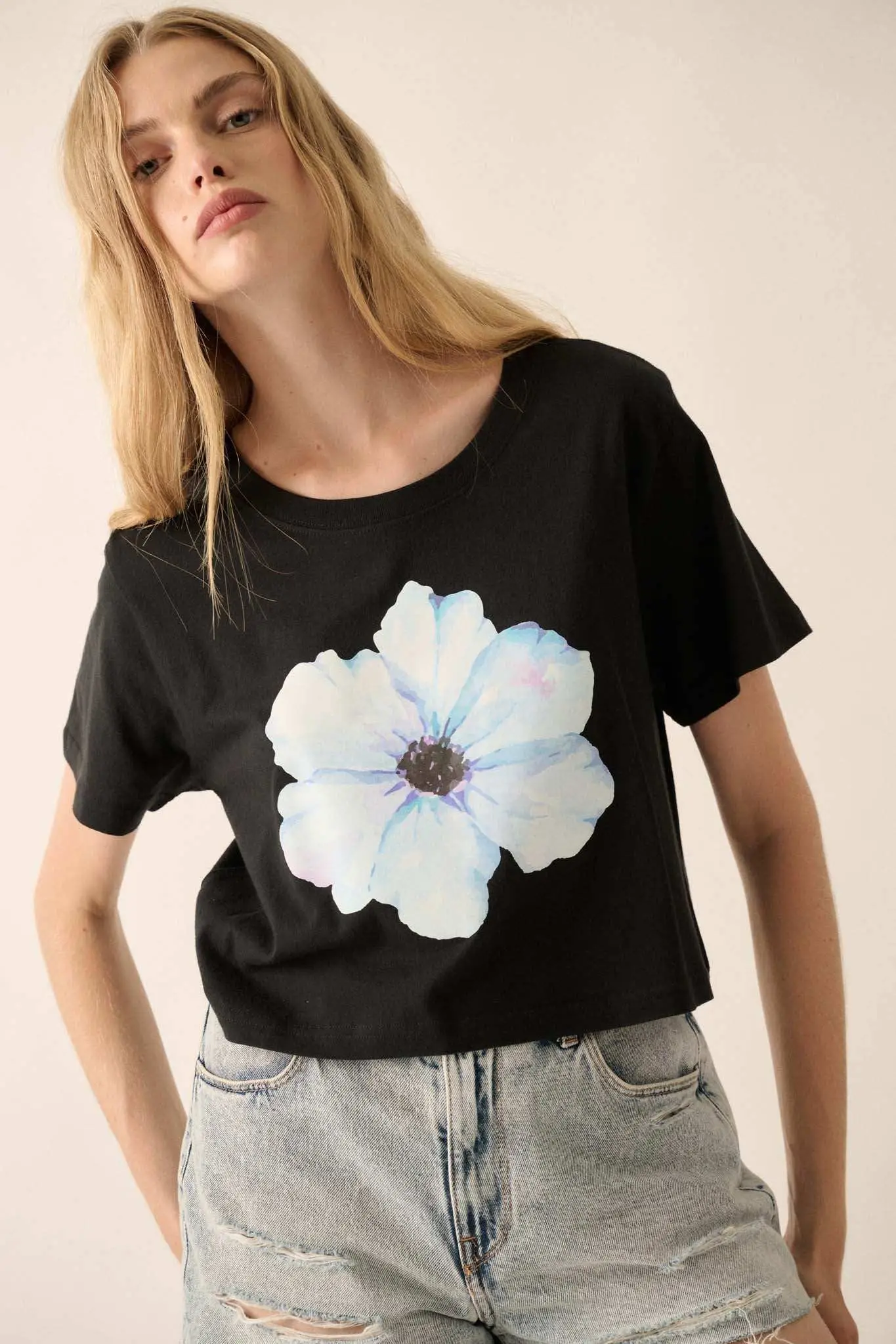Watercolor Blossom Garment-Dyed Floral Graphic Tee - Image 3