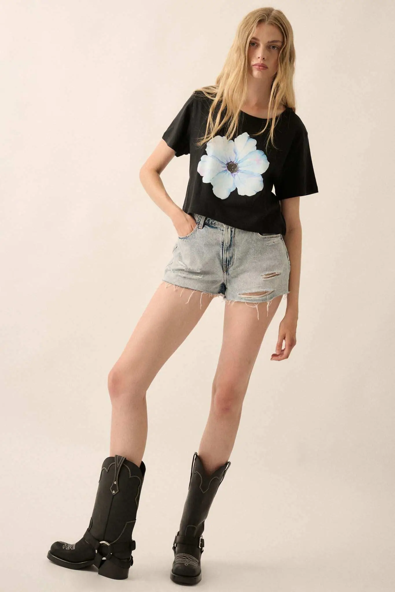 Watercolor Blossom Garment-Dyed Floral Graphic Tee - Image 4