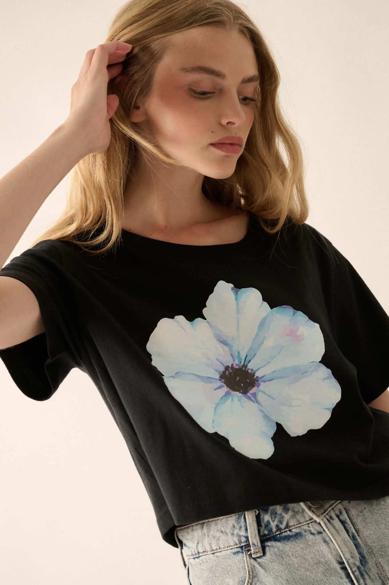 Watercolor Blossom Garment-Dyed Floral Graphic Tee - Image 5