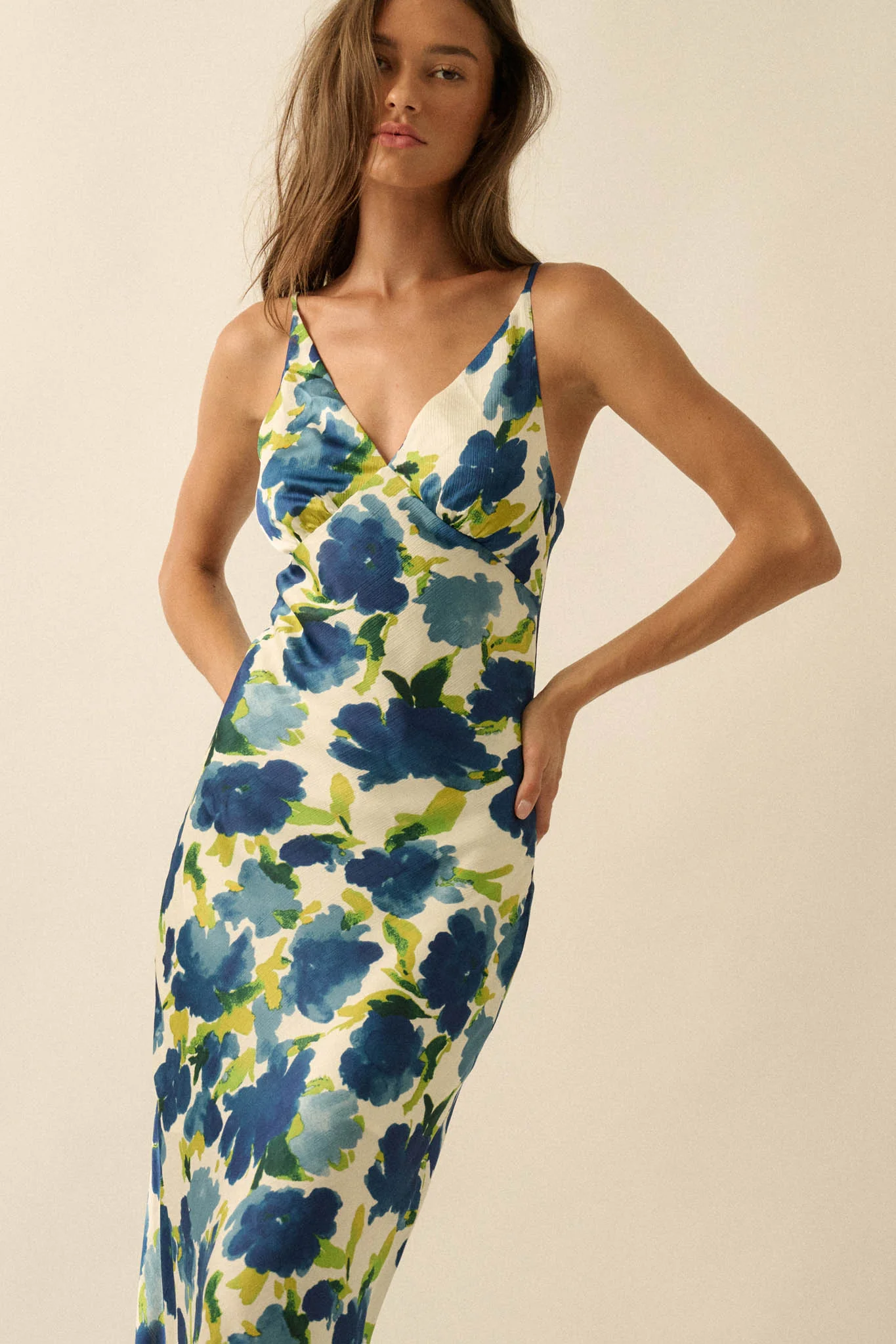 Watercolor Blossoms Floral Crepe Maxi Slip Dress - Image 10