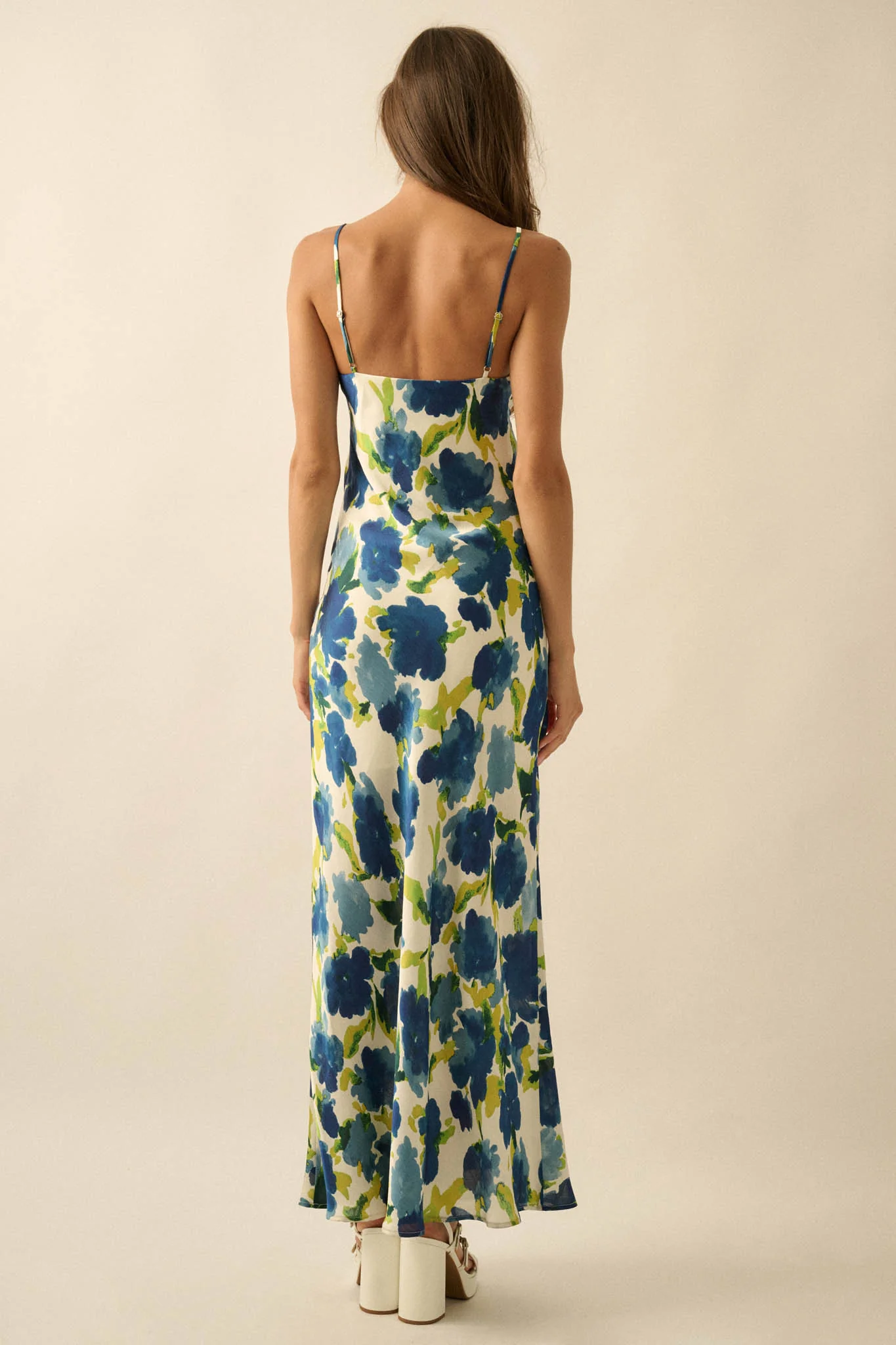 Watercolor Blossoms Floral Crepe Maxi Slip Dress - Image 12