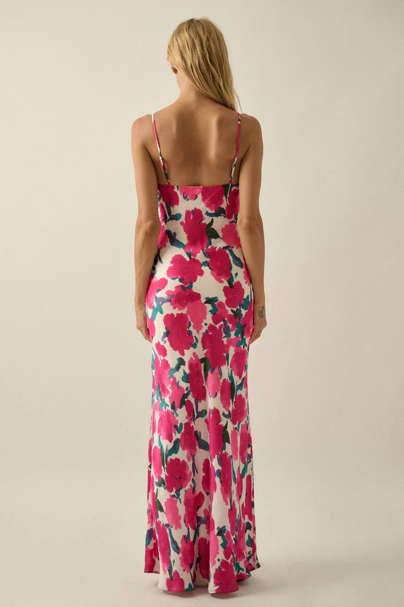 Watercolor Blossoms Floral Crepe Maxi Slip Dress - Image 2