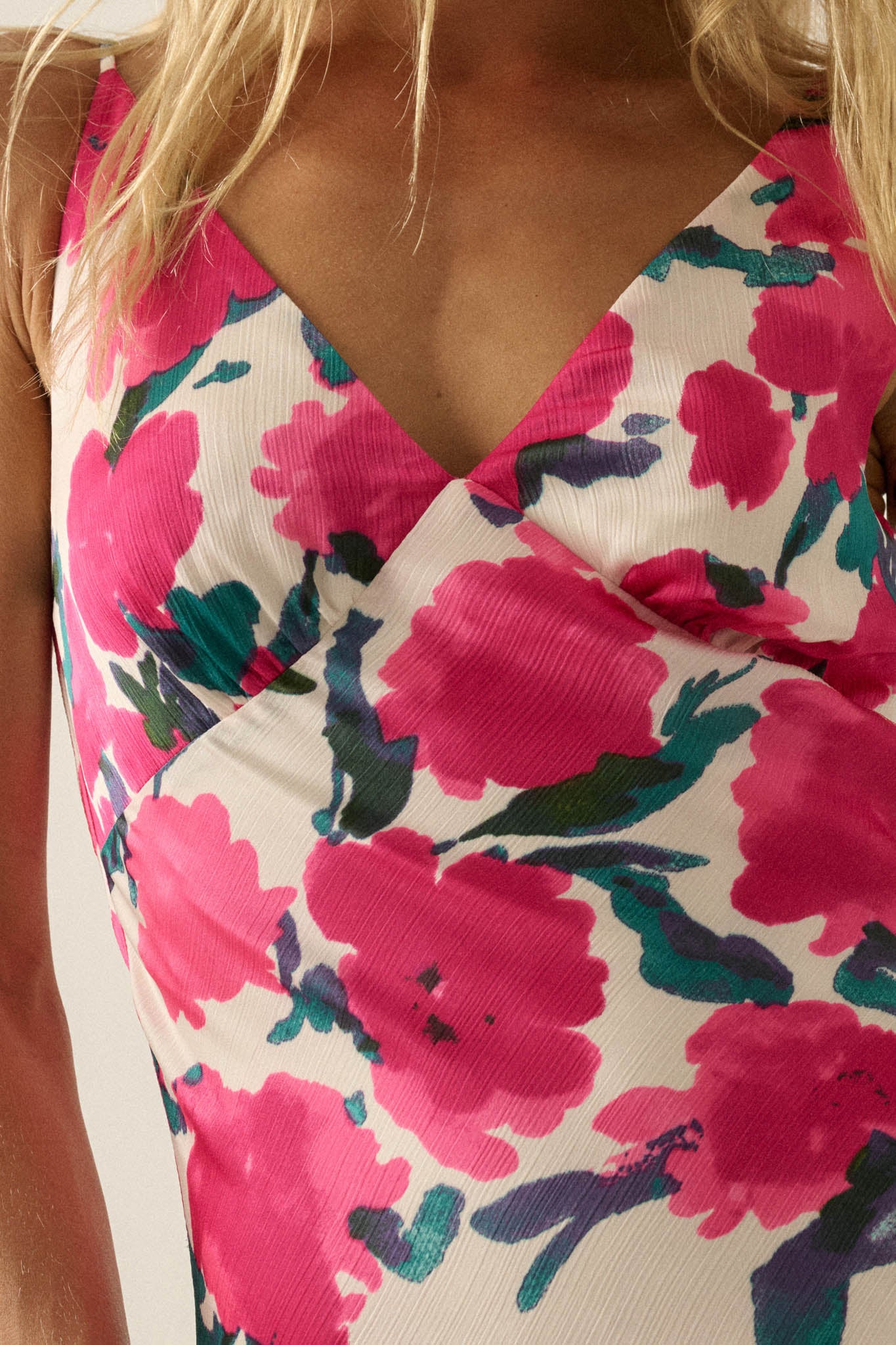 Watercolor Blossoms Floral Crepe Maxi Slip Dress - Image 5