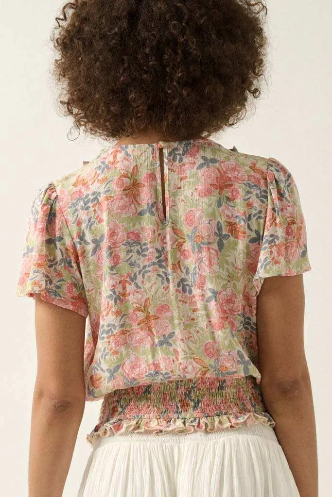 Watercolor Daydream Ruffled Floral Crepe Blouse - Image 6