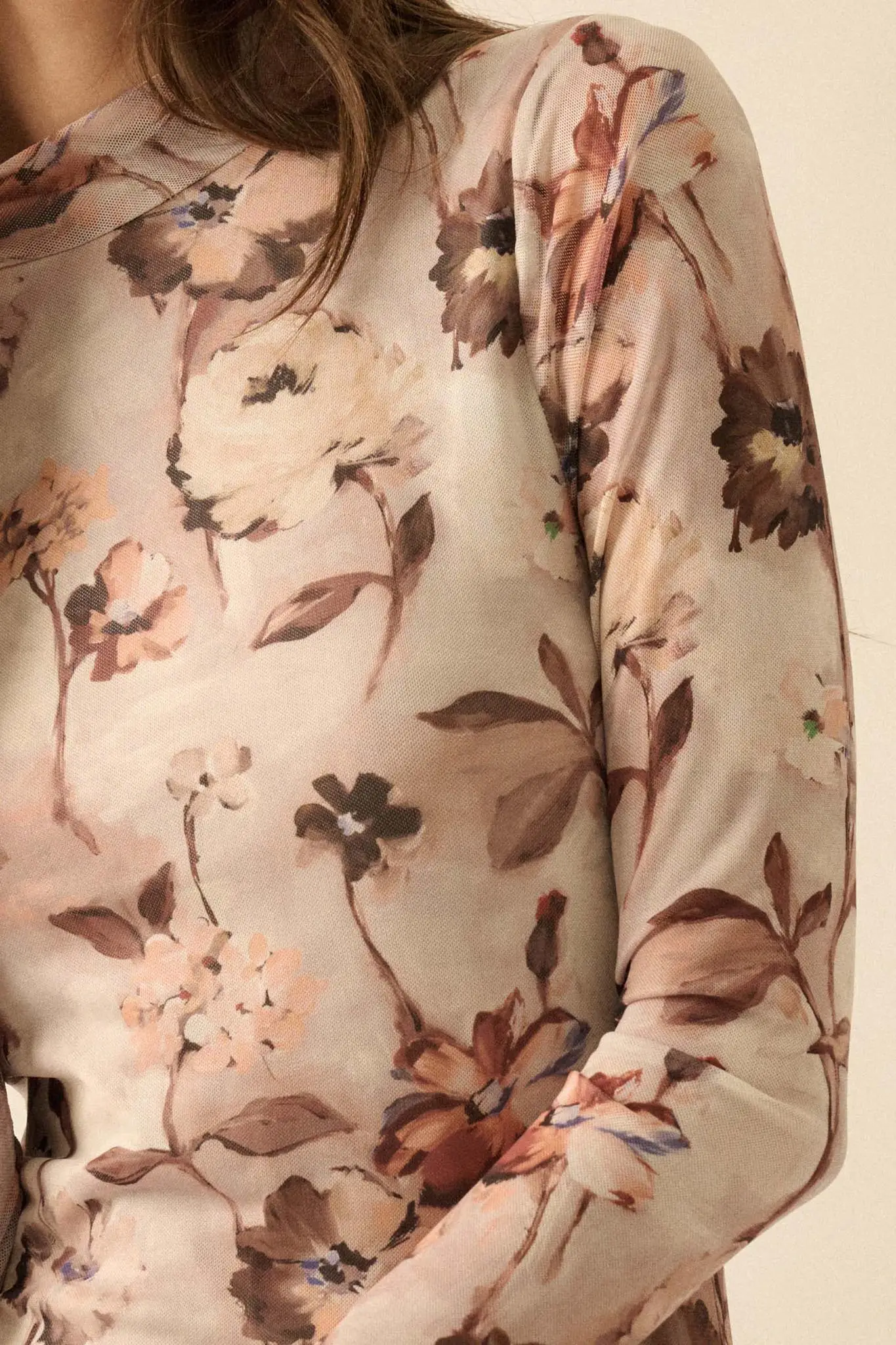 Watercolor Garden Floral Mesh Mock-Neck Midi Dress - Image 10