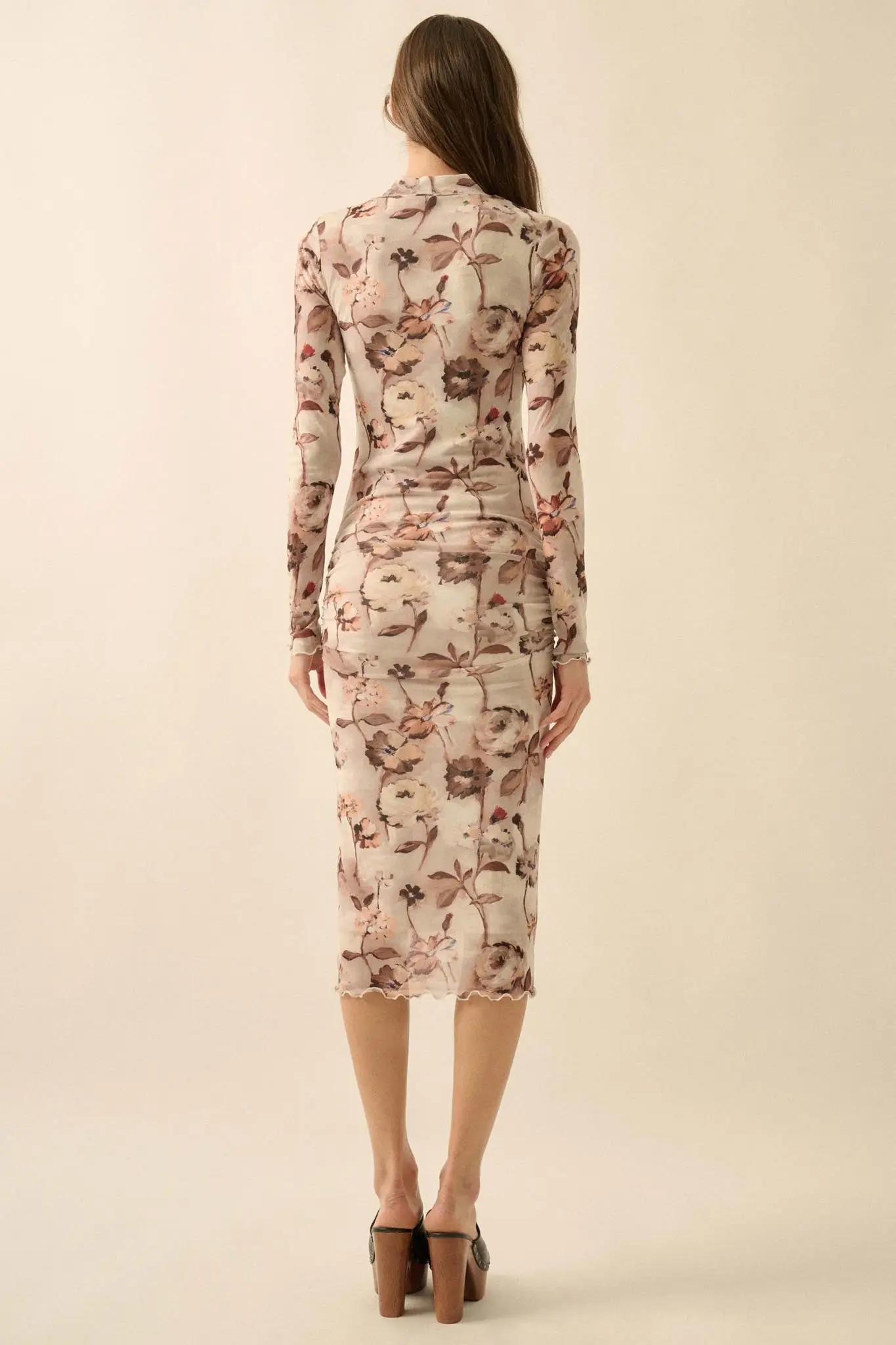 Watercolor Garden Floral Mesh Mock-Neck Midi Dress - Image 12