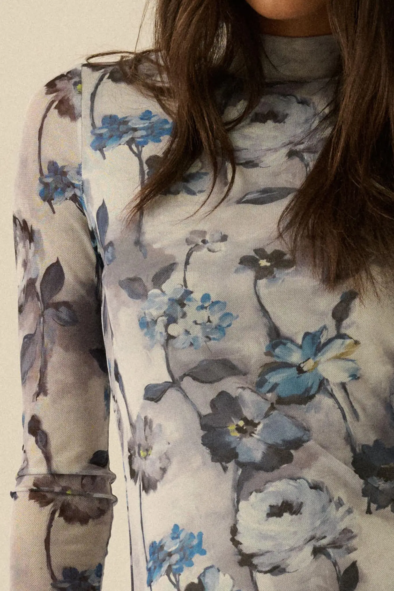 Watercolor Garden Floral Mesh Mock-Neck Midi Dress - Image 5