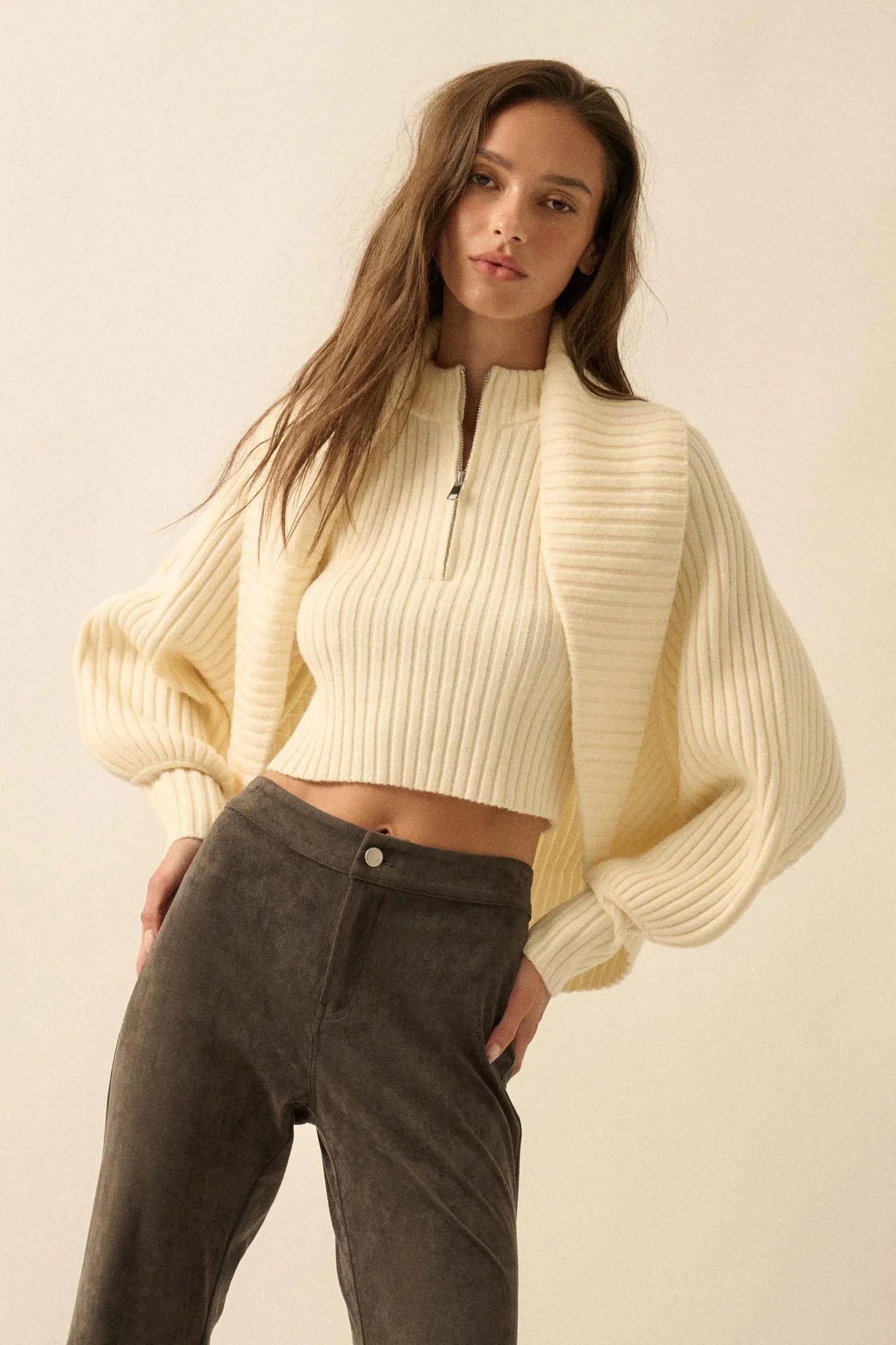 Way of Life Rib-Knit Shrug and Sleeveless Crop Top - Image 7