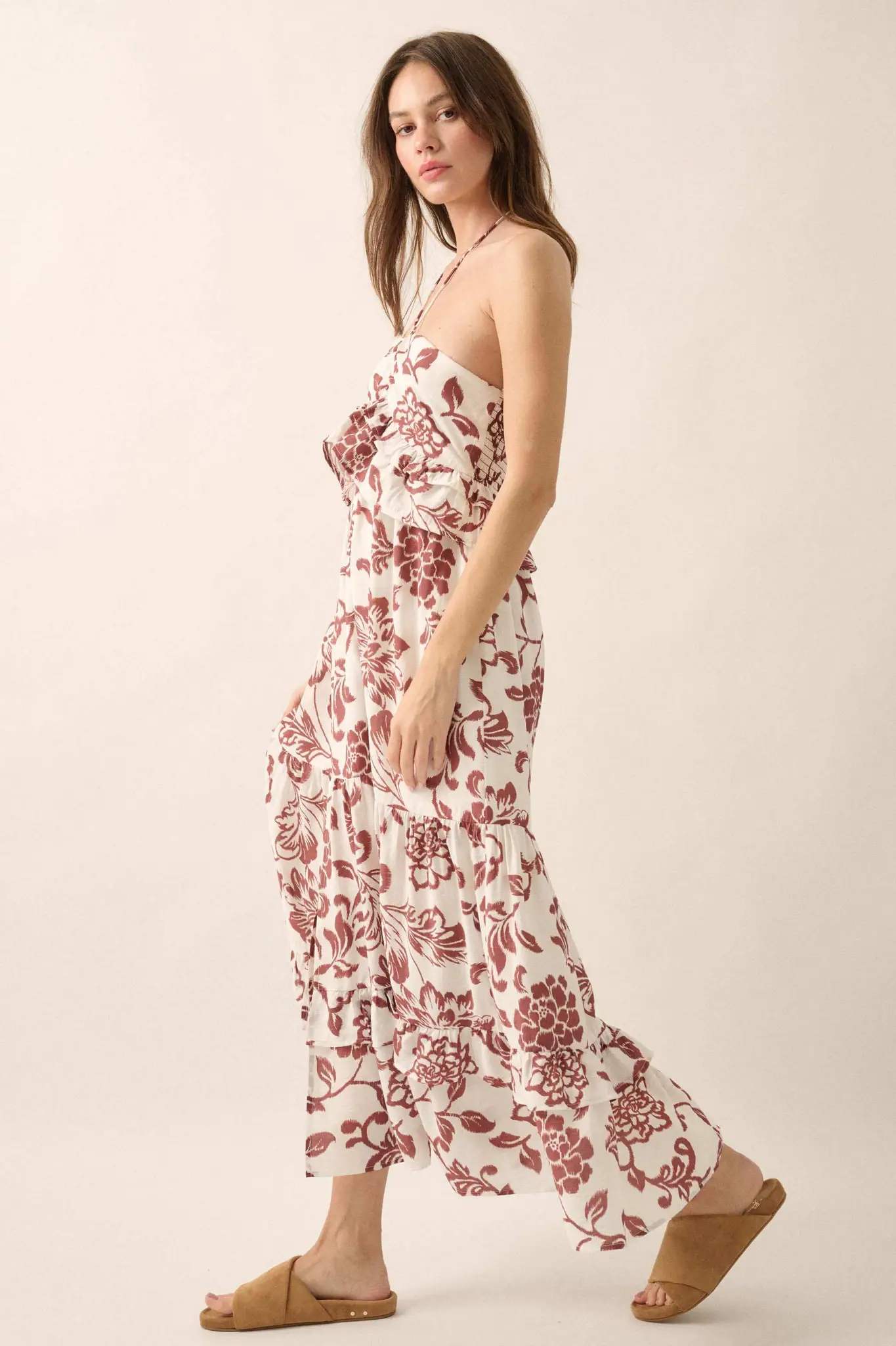 Way to Grow Floral Ruffled Halter Maxi Dress - Image 4