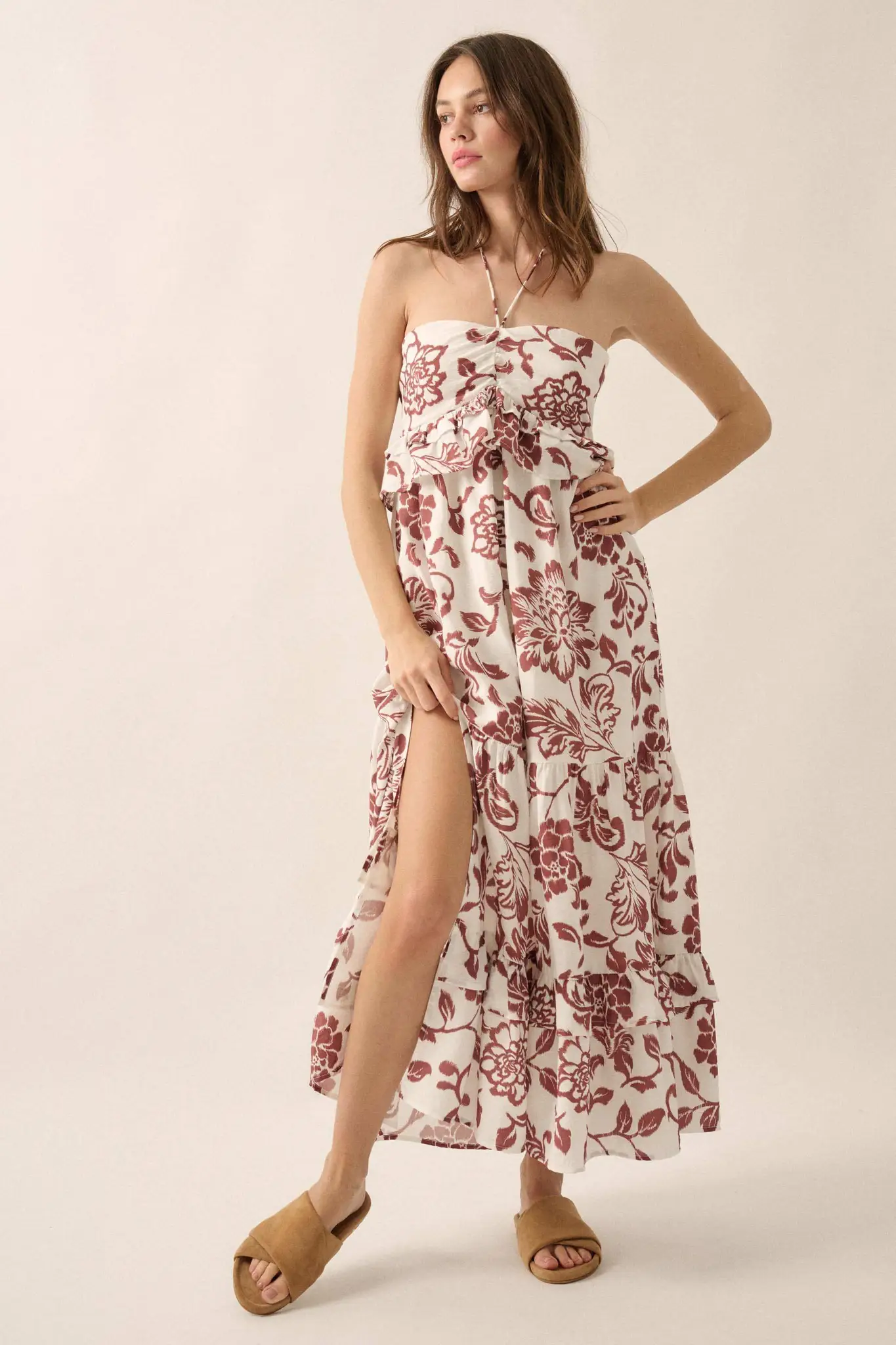 Way to Grow Floral Ruffled Halter Maxi Dress - Image 5