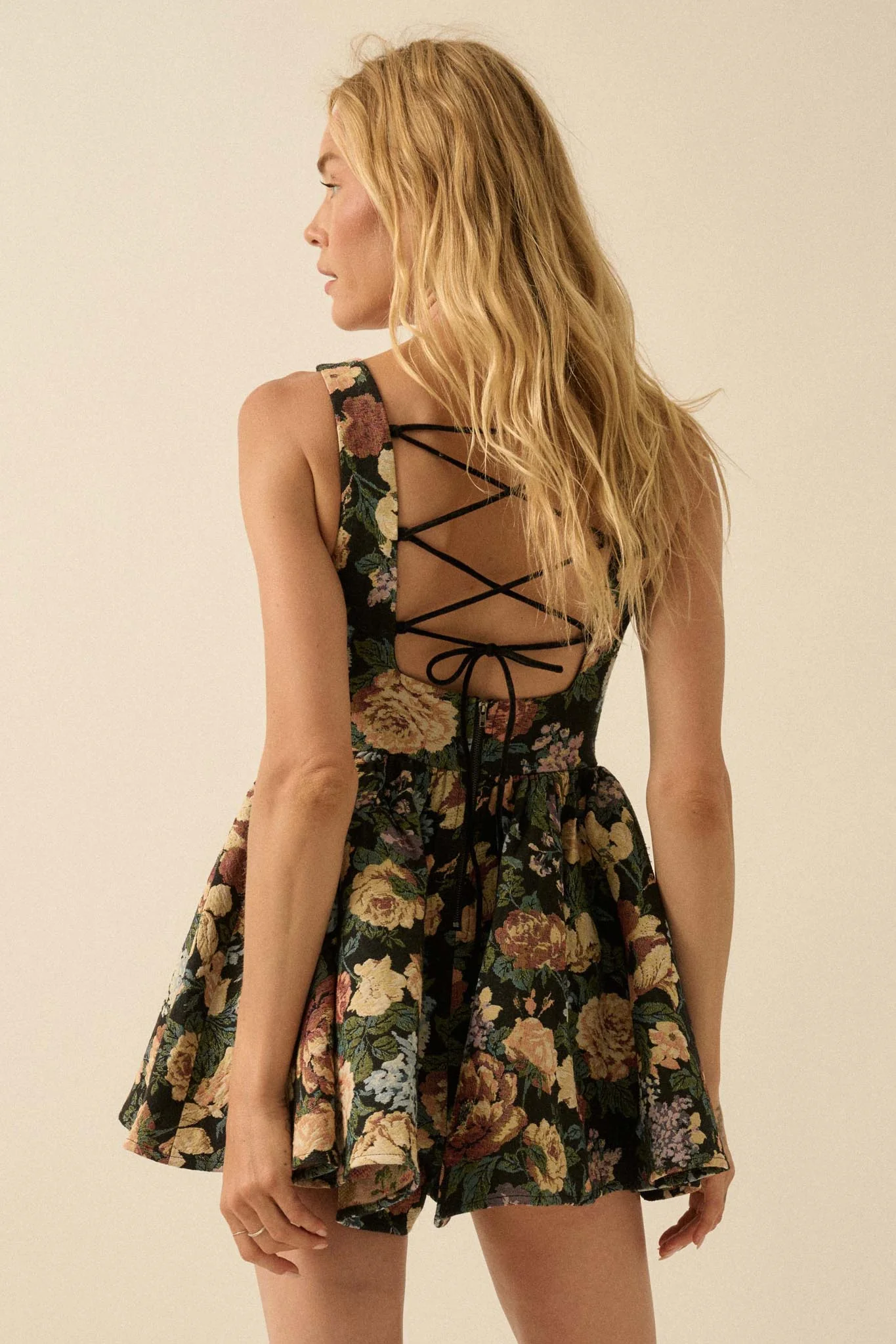 Weaving Blooms Floral Tapestry Corset Romper Dress - Image 5