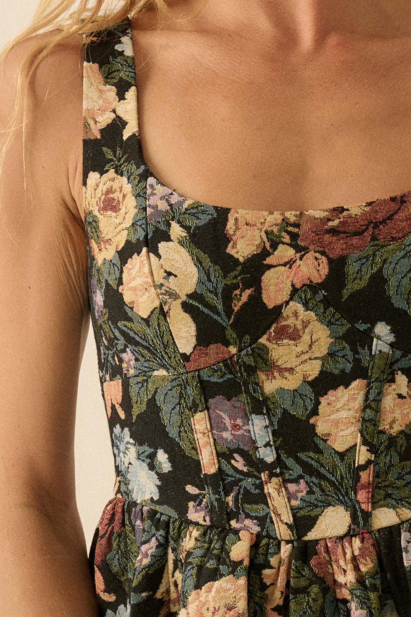 Weaving Blooms Floral Tapestry Corset Romper Dress - Image 7