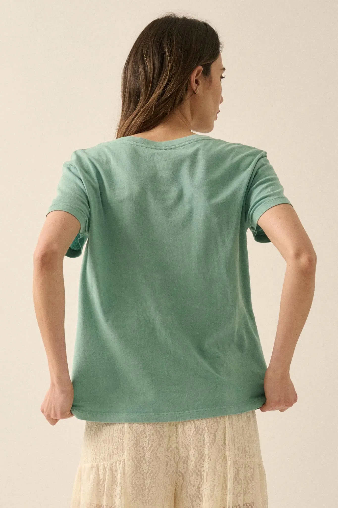 Weekend Chic Vintage-Wash V-Neck Graphic Tee - Image 6