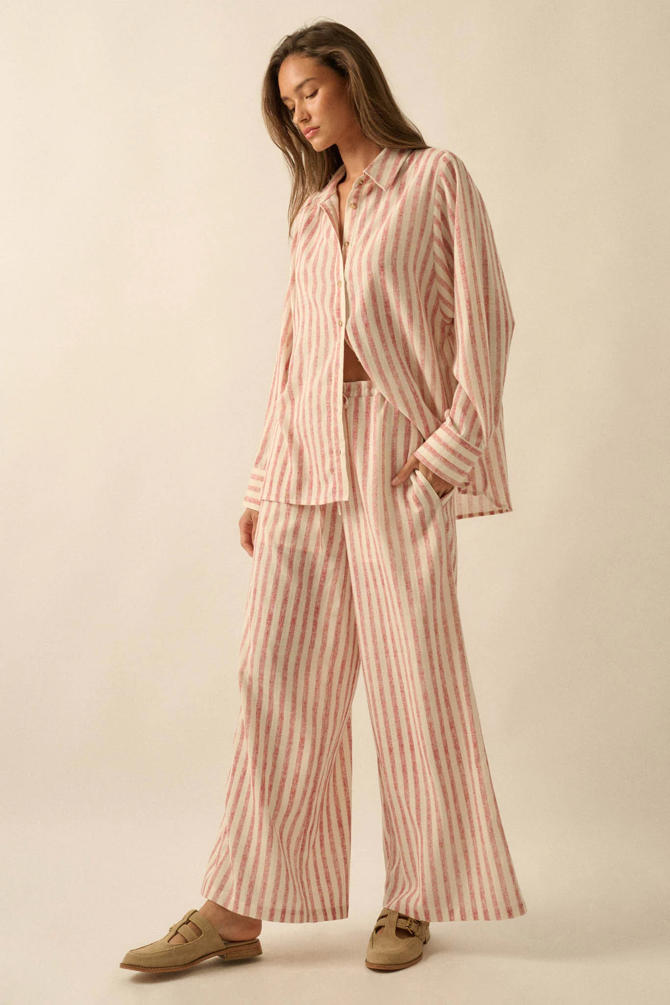 Weekend Mood Striped Wide-Leg Drawstring Pants
