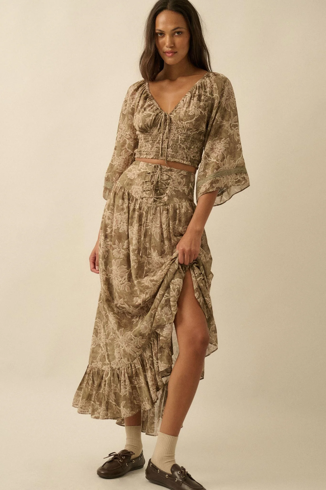 Well Beloved Floral Chiffon Drop-Waist Maxi Skirt - Image 13