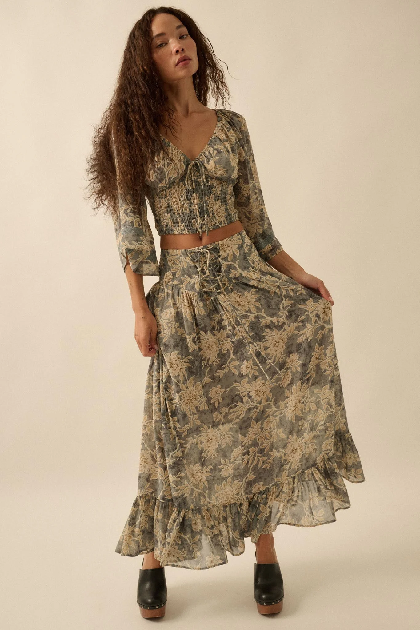 Well Beloved Floral Chiffon Drop-Waist Maxi Skirt - Image 4