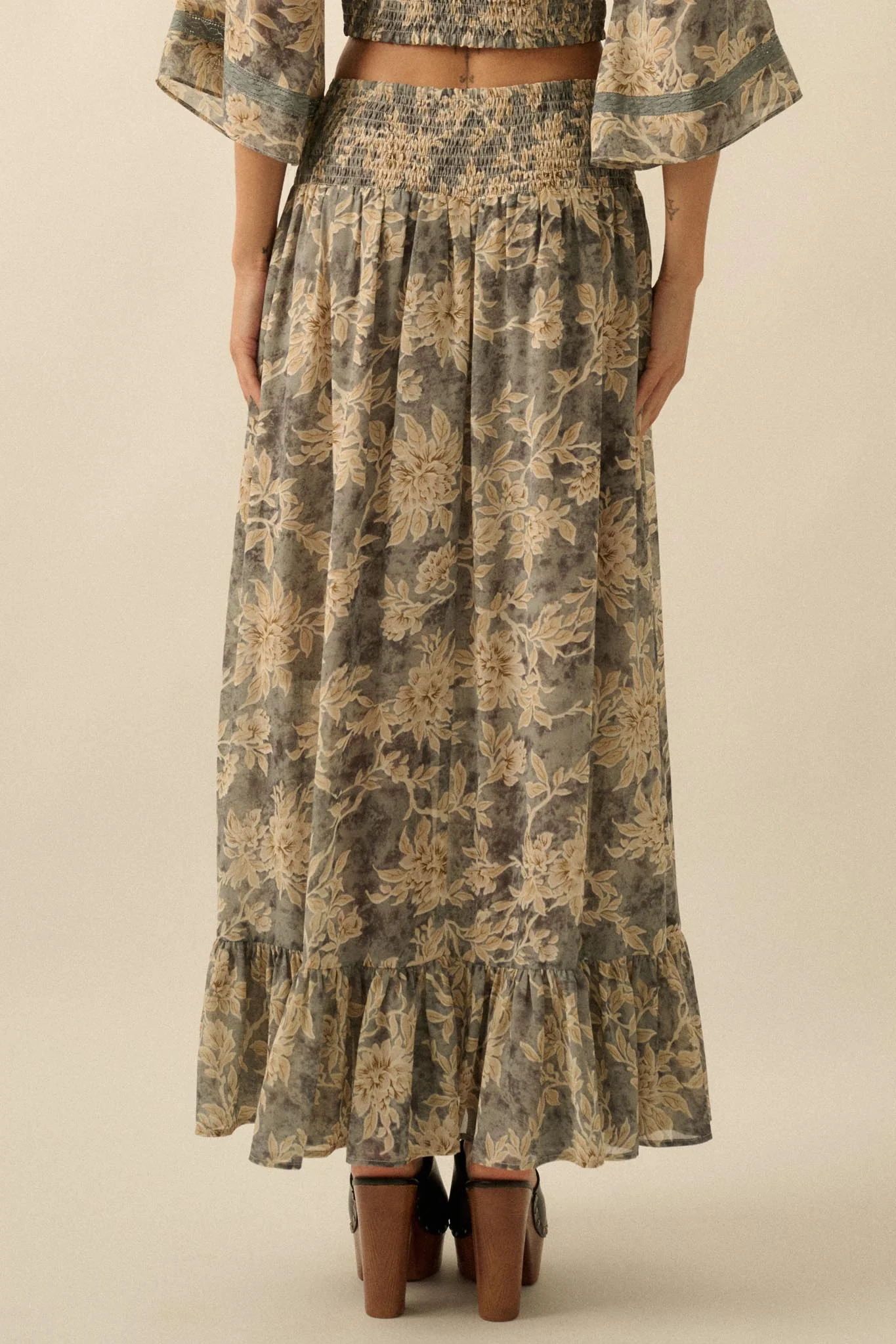 Well Beloved Floral Chiffon Drop-Waist Maxi Skirt - Image 9