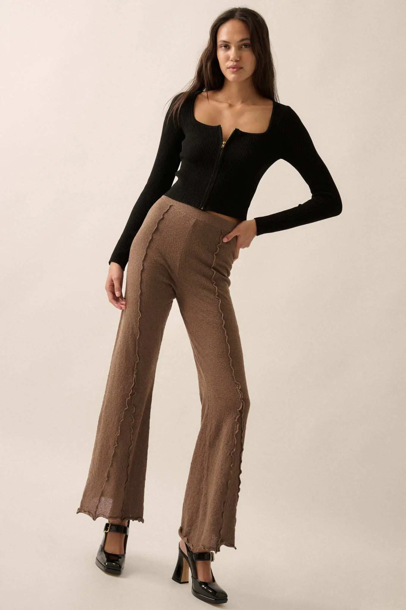 Well Grounded Textured Exposed-Seam Flare Pants - Image 13