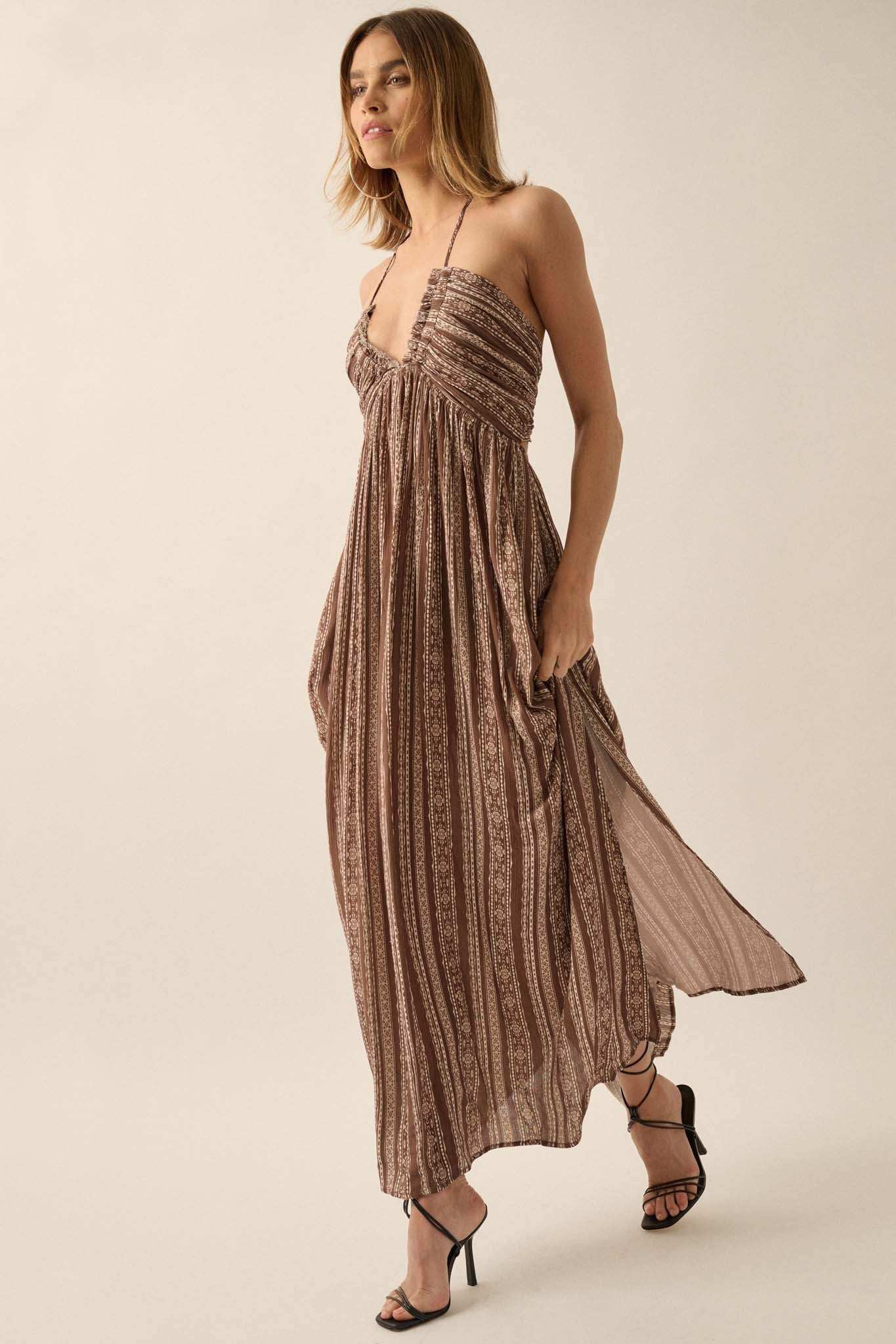 Well Traveled Geo-Print Striped Halter Maxi Dress - Image 10