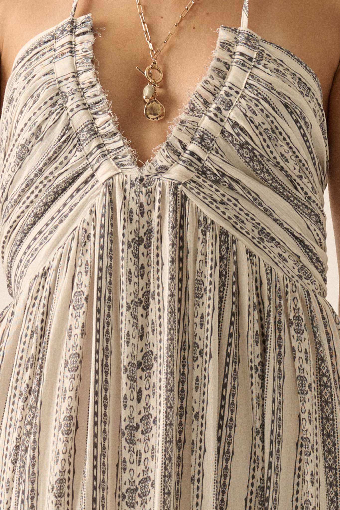 Well Traveled Geo-Print Striped Halter Maxi Dress - Image 5