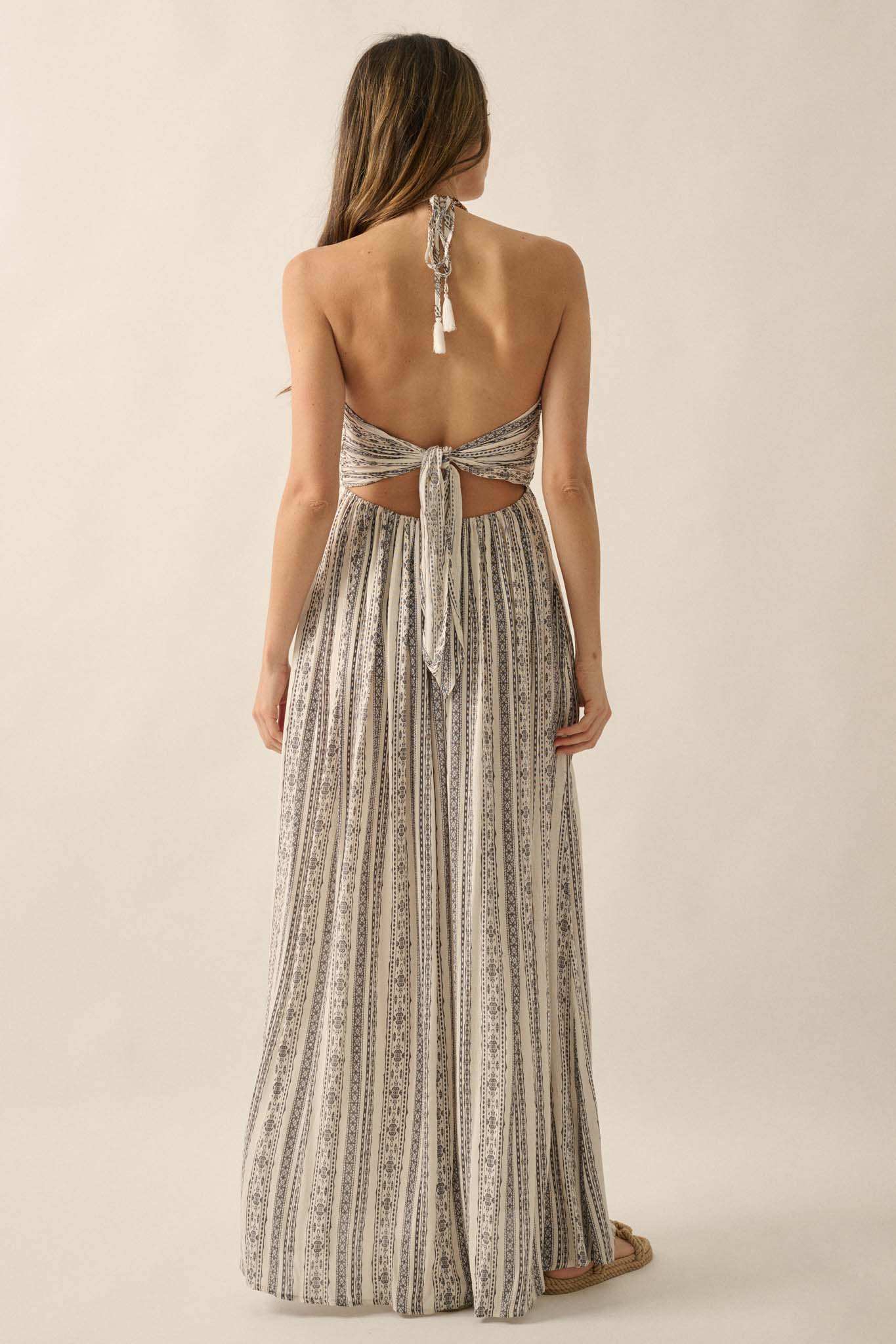 Well Traveled Geo-Print Striped Halter Maxi Dress - Image 9