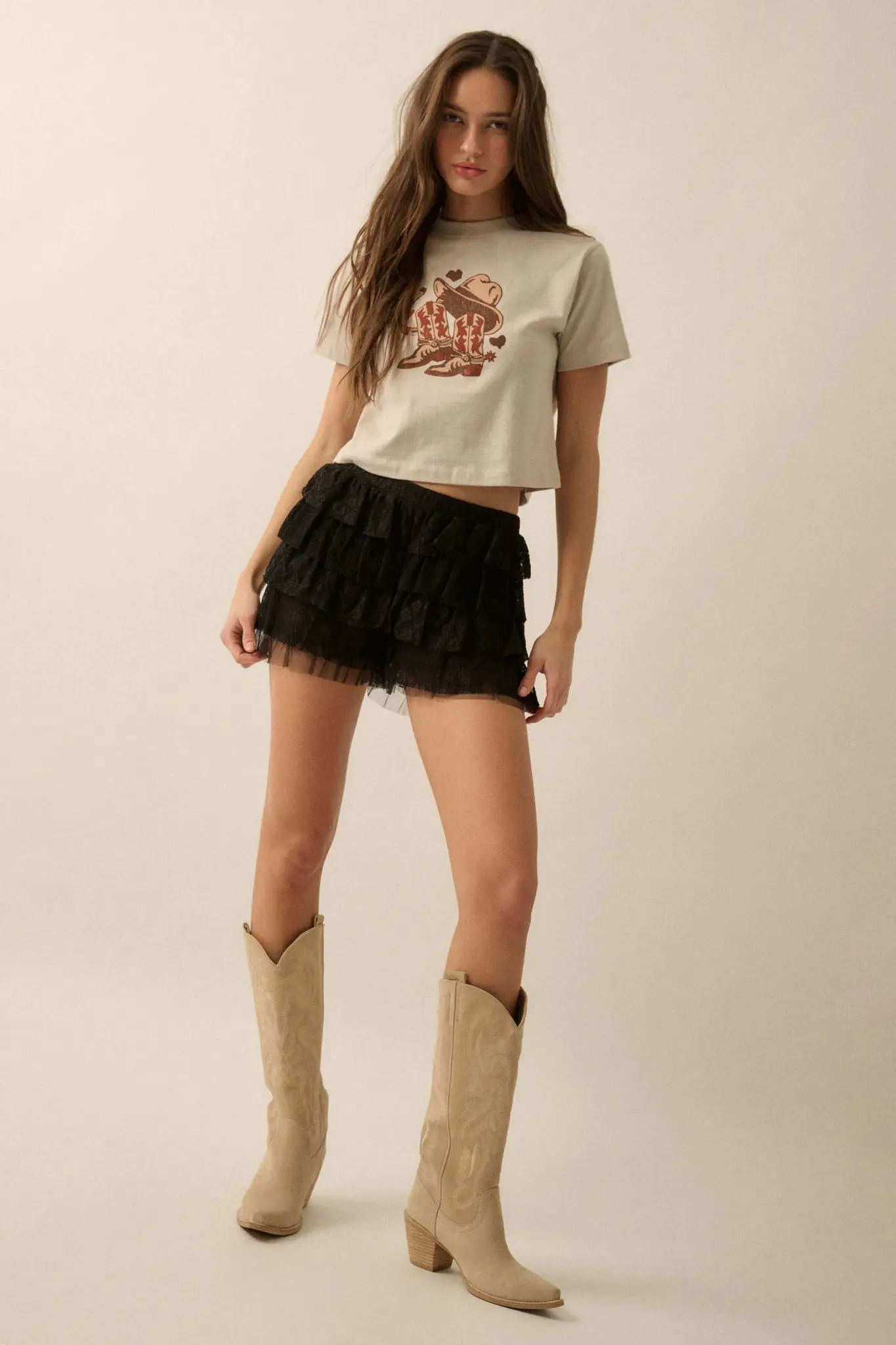 Western Hearts Cropped Graphic Baby Tee - Image 6