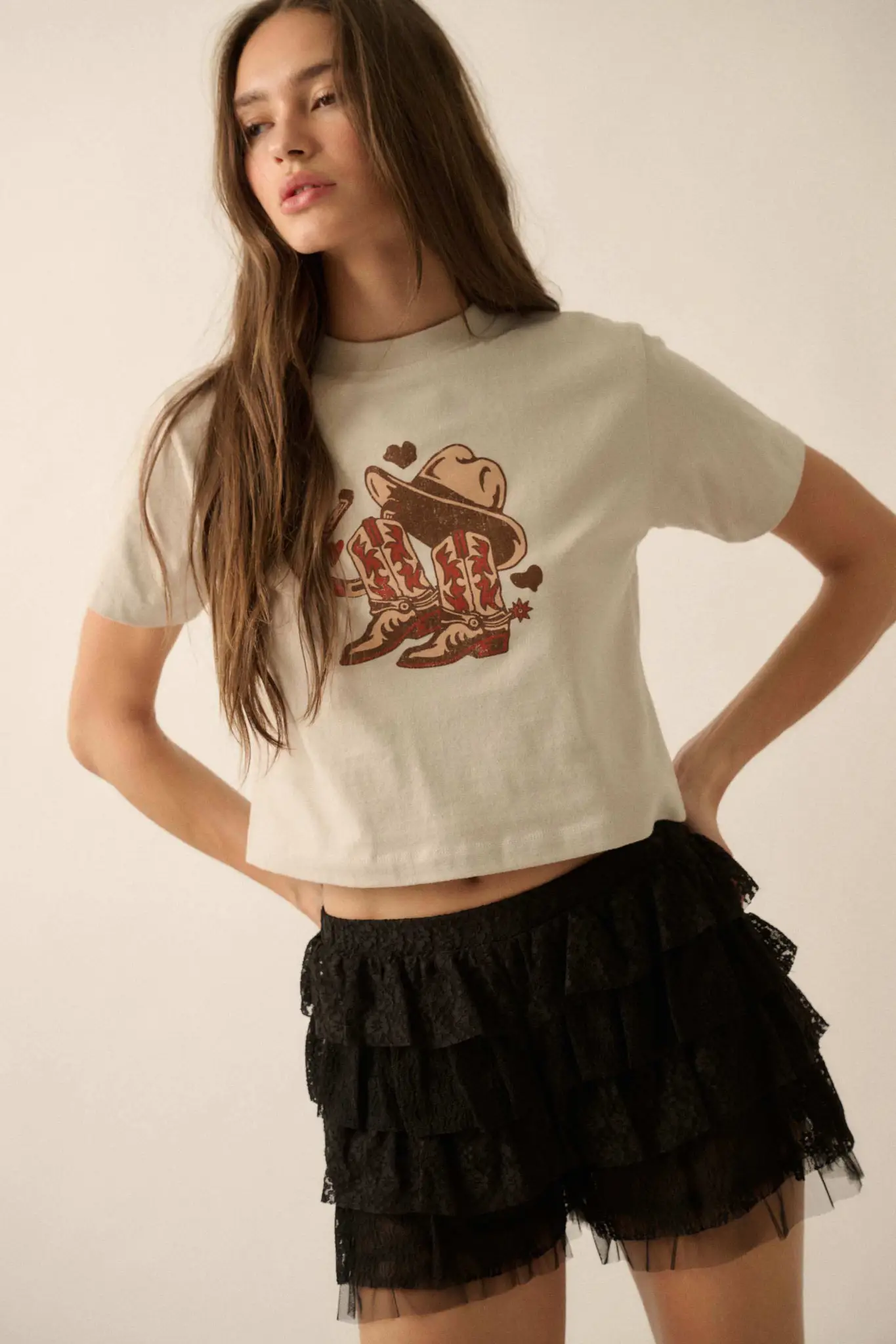 Western Hearts Cropped Graphic Baby Tee - Image 7