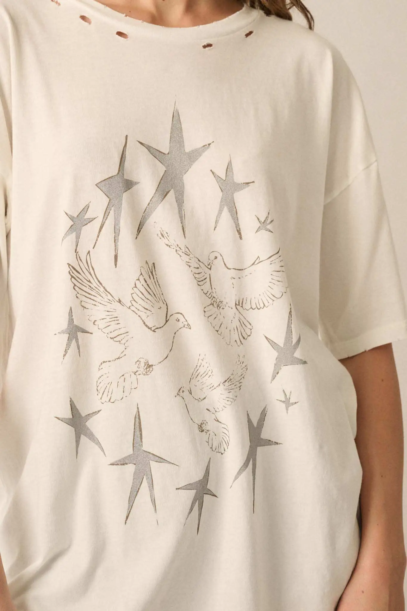 When Doves Fly Distressed Oversize Graphic Tee - Image 2