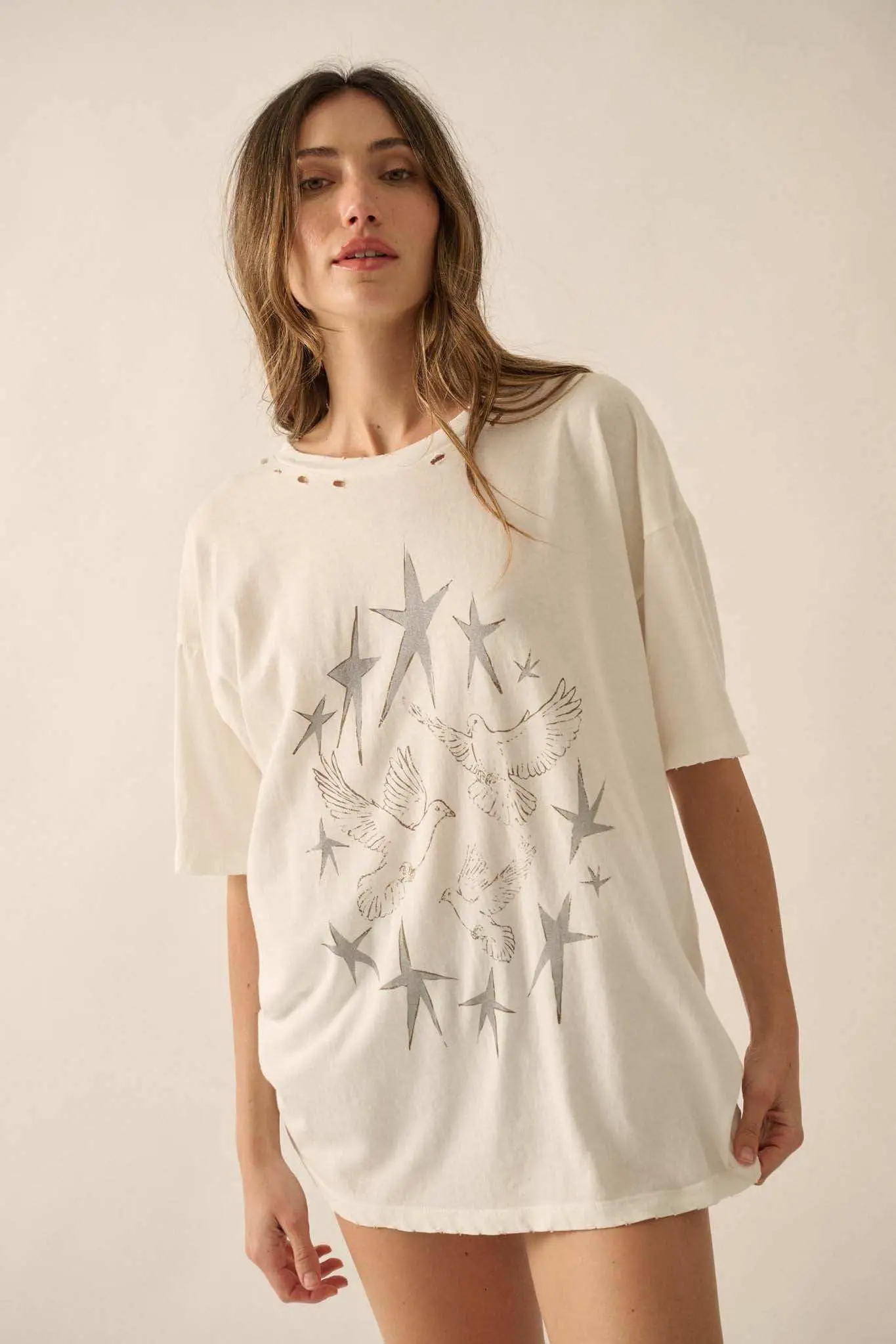 When Doves Fly Distressed Oversize Graphic Tee - Image 3
