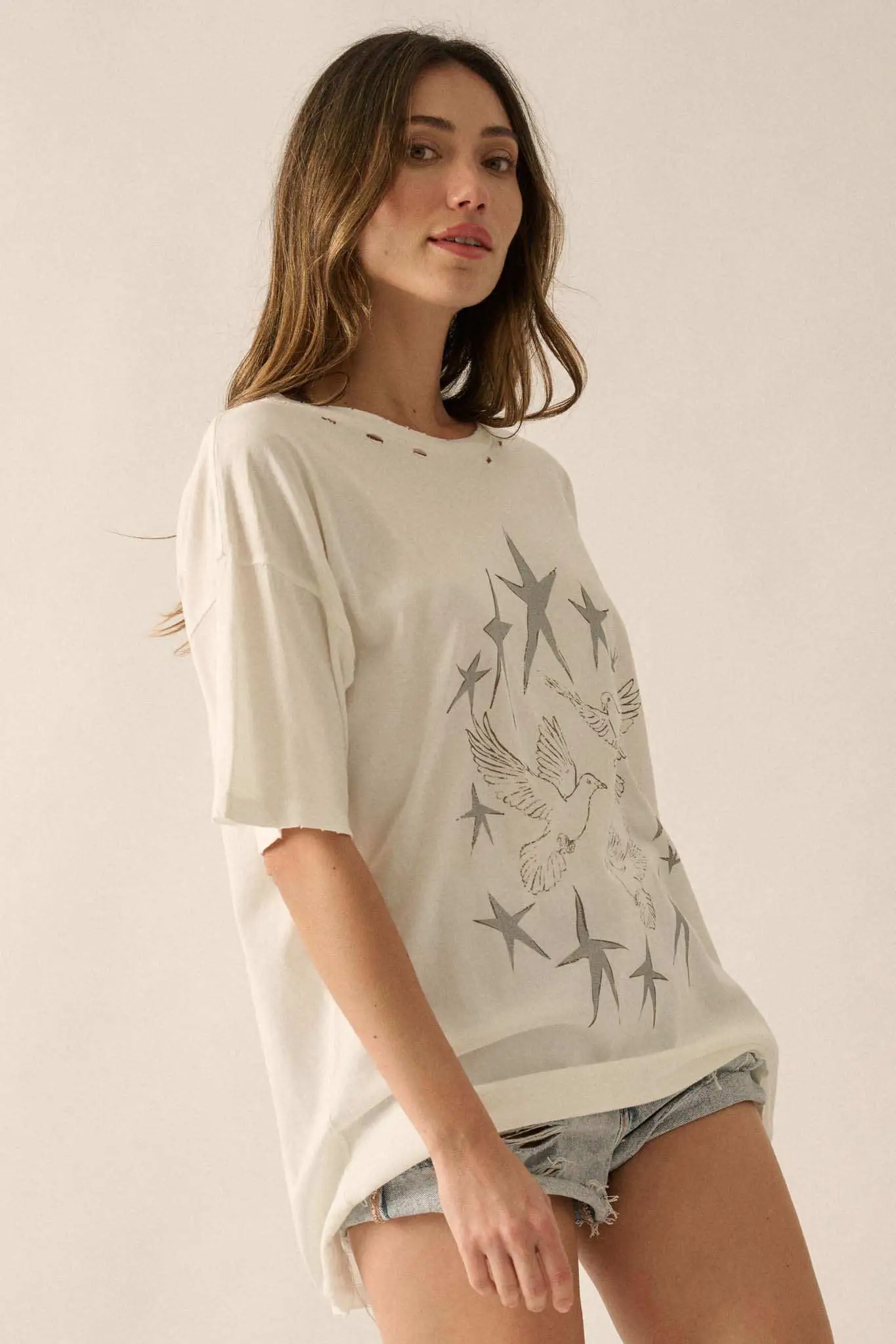 When Doves Fly Distressed Oversize Graphic Tee - Image 5