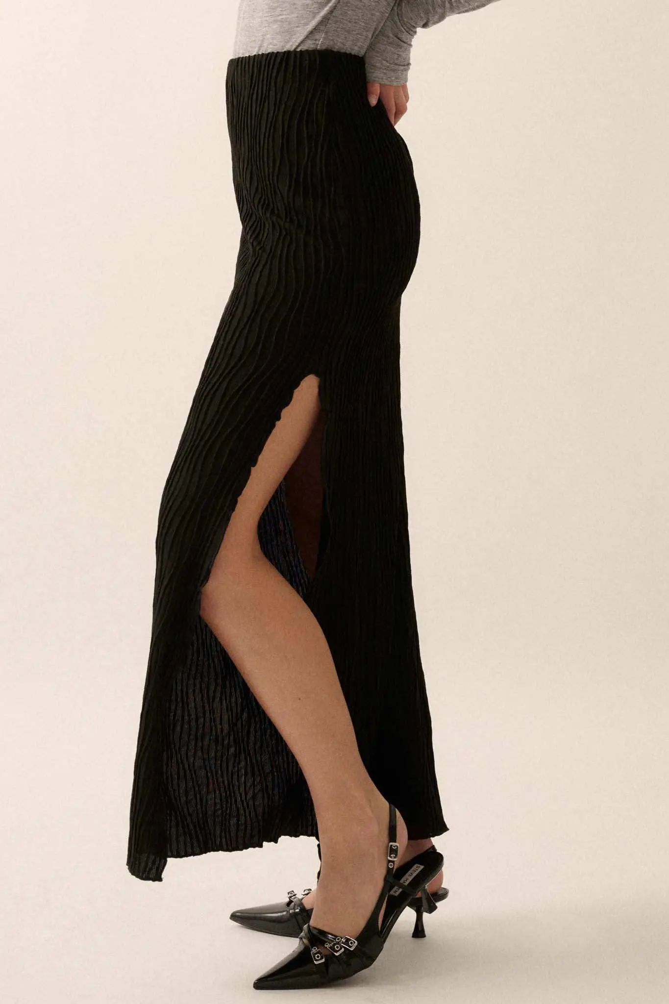 Wherever You Flow Wavy Ribbed-Knit Maxi Skirt - Image 11