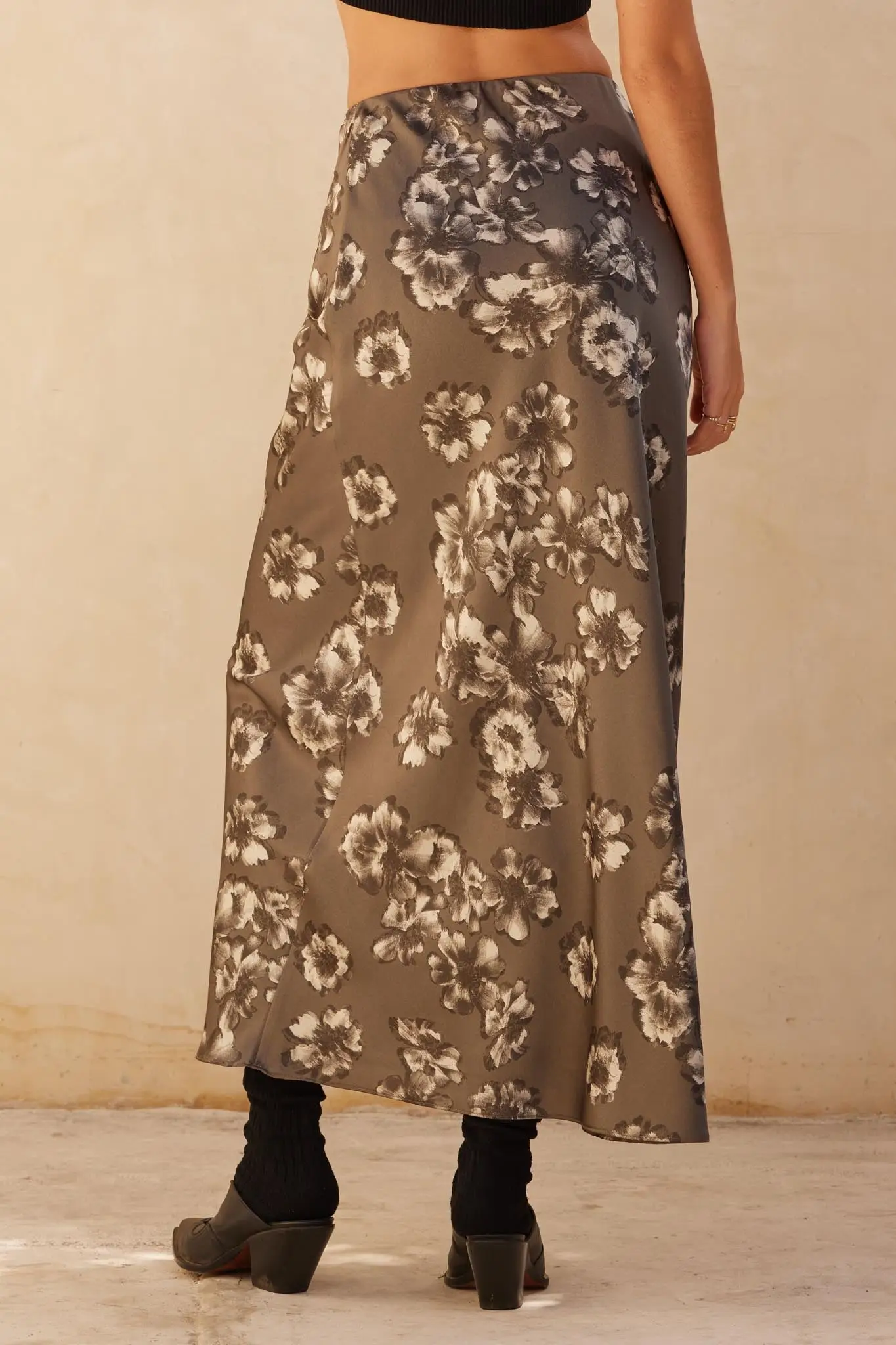 Whispering Petals Bias-Cut Floral Satin Maxi Skirt - Image 6
