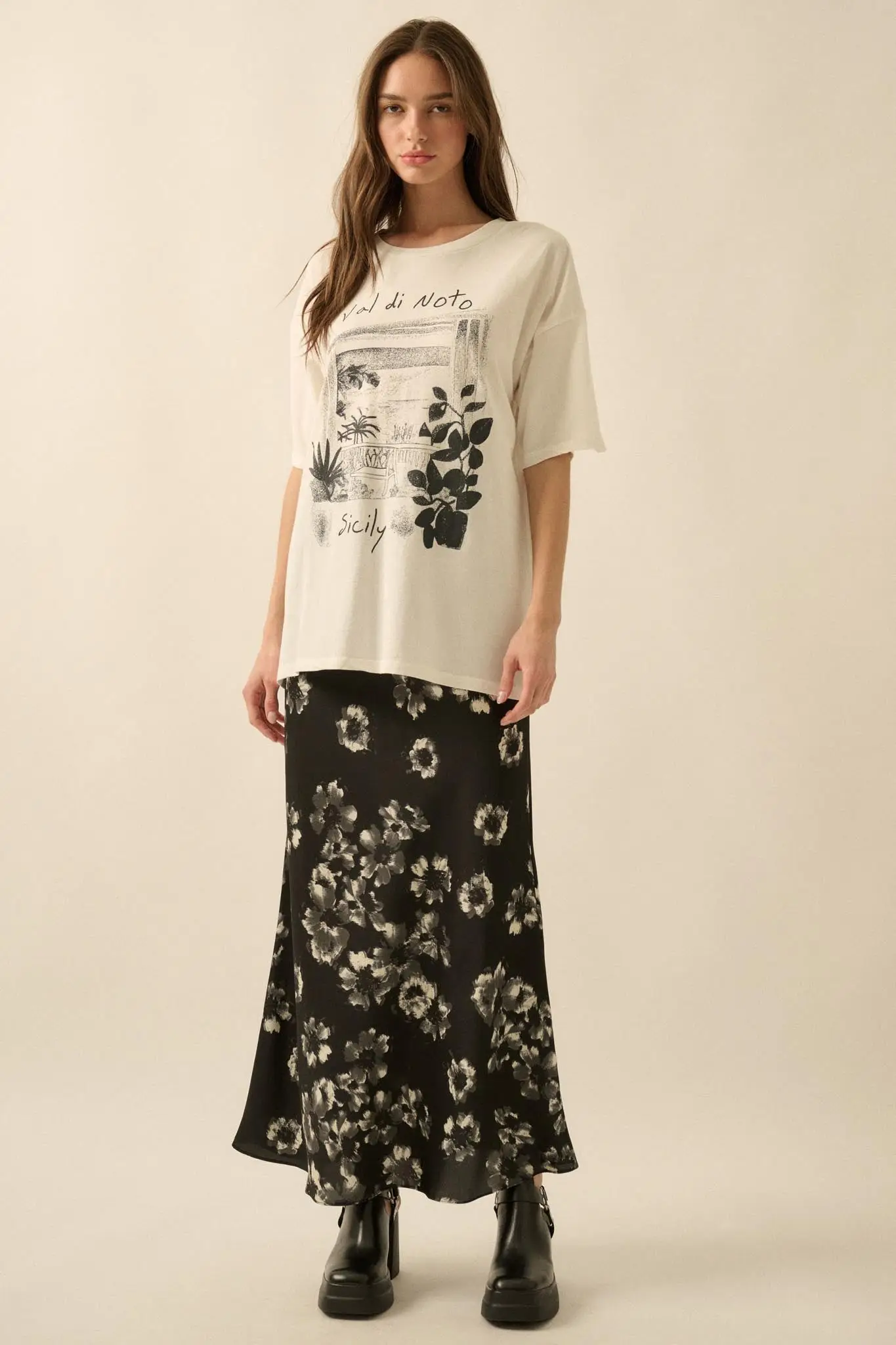 Whispering Petals Bias-Cut Floral Satin Maxi Skirt - Image 8
