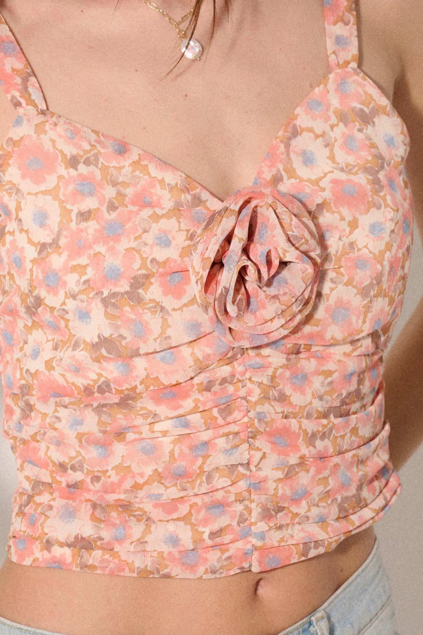 Whispering Rose Ruched Floral-Chiffon Cami Top - Image 4