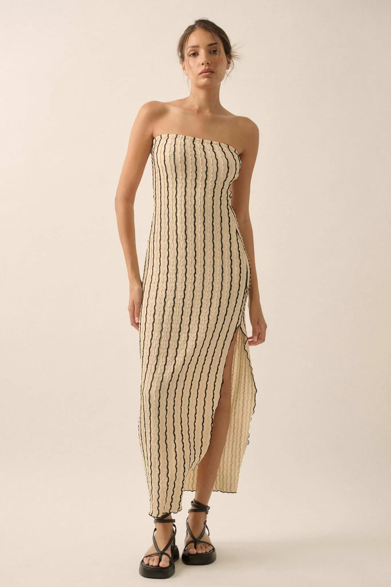 Whispering Waves Striped Knit Strapless Maxi Dress - Image 6