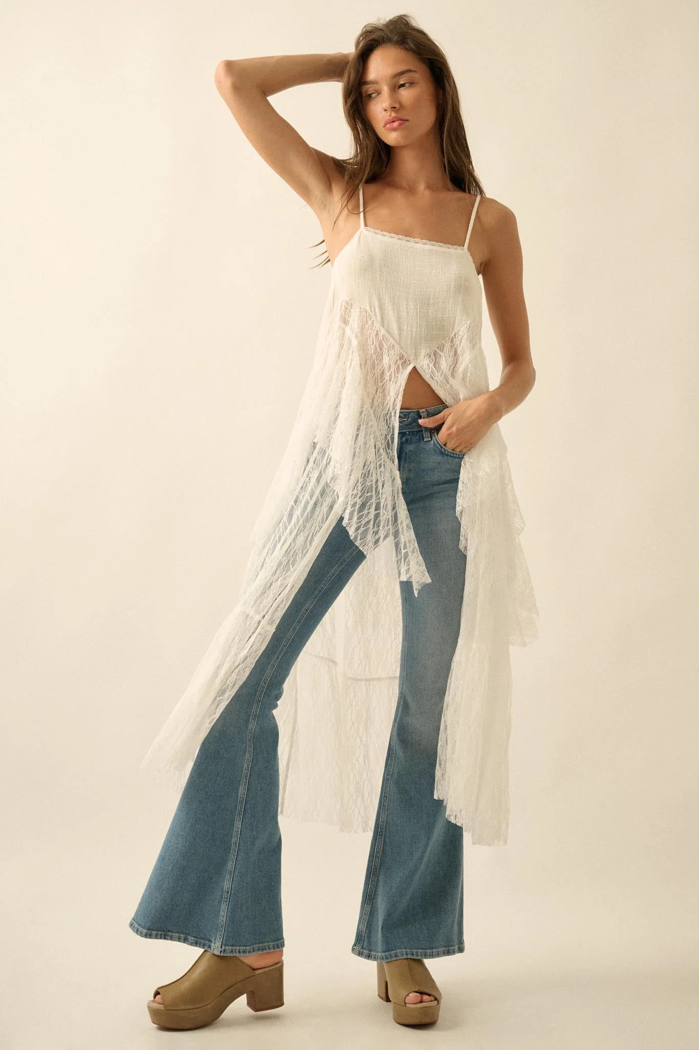 Whispering Winds Sheer Lace Flyaway Maxi Top - Image 4