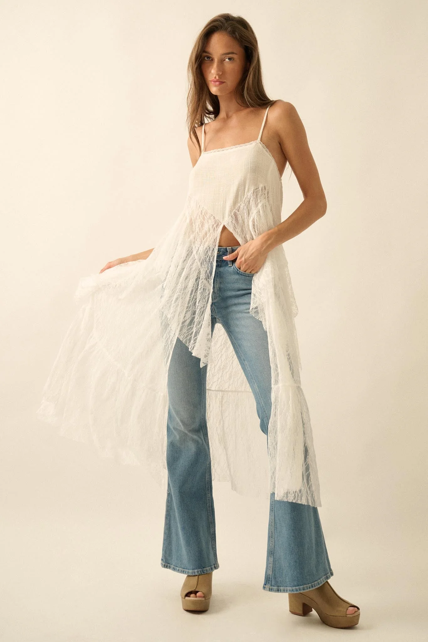 Whispering Winds Sheer Lace Flyaway Maxi Top - Image 7
