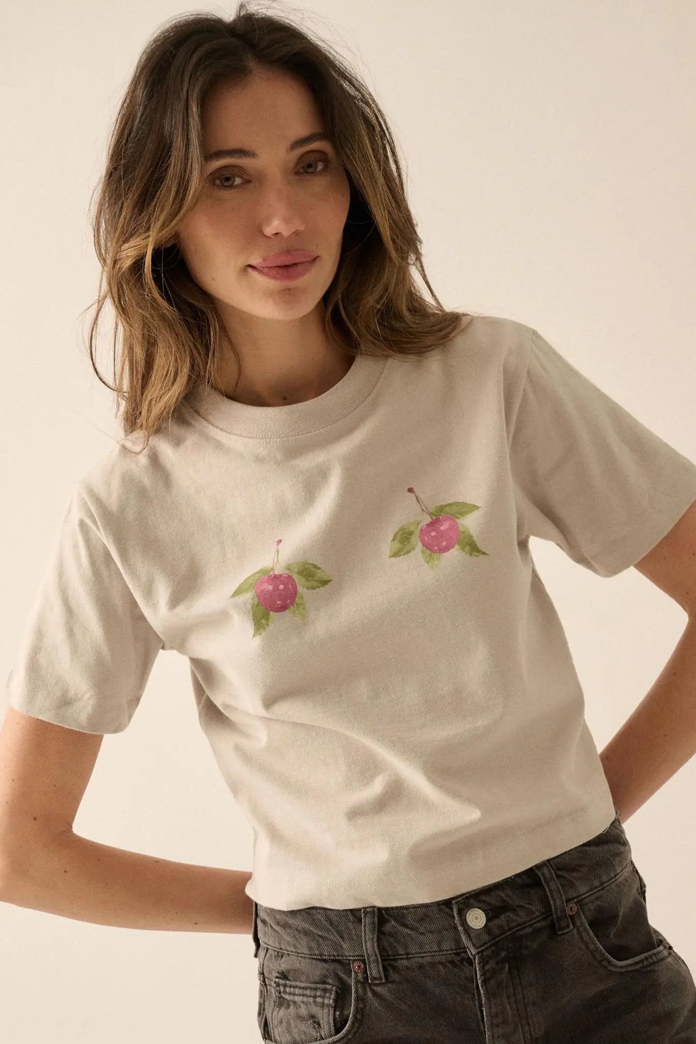 Wild Cherries Garment-Dyed Cropped Graphic Tee - Image 3