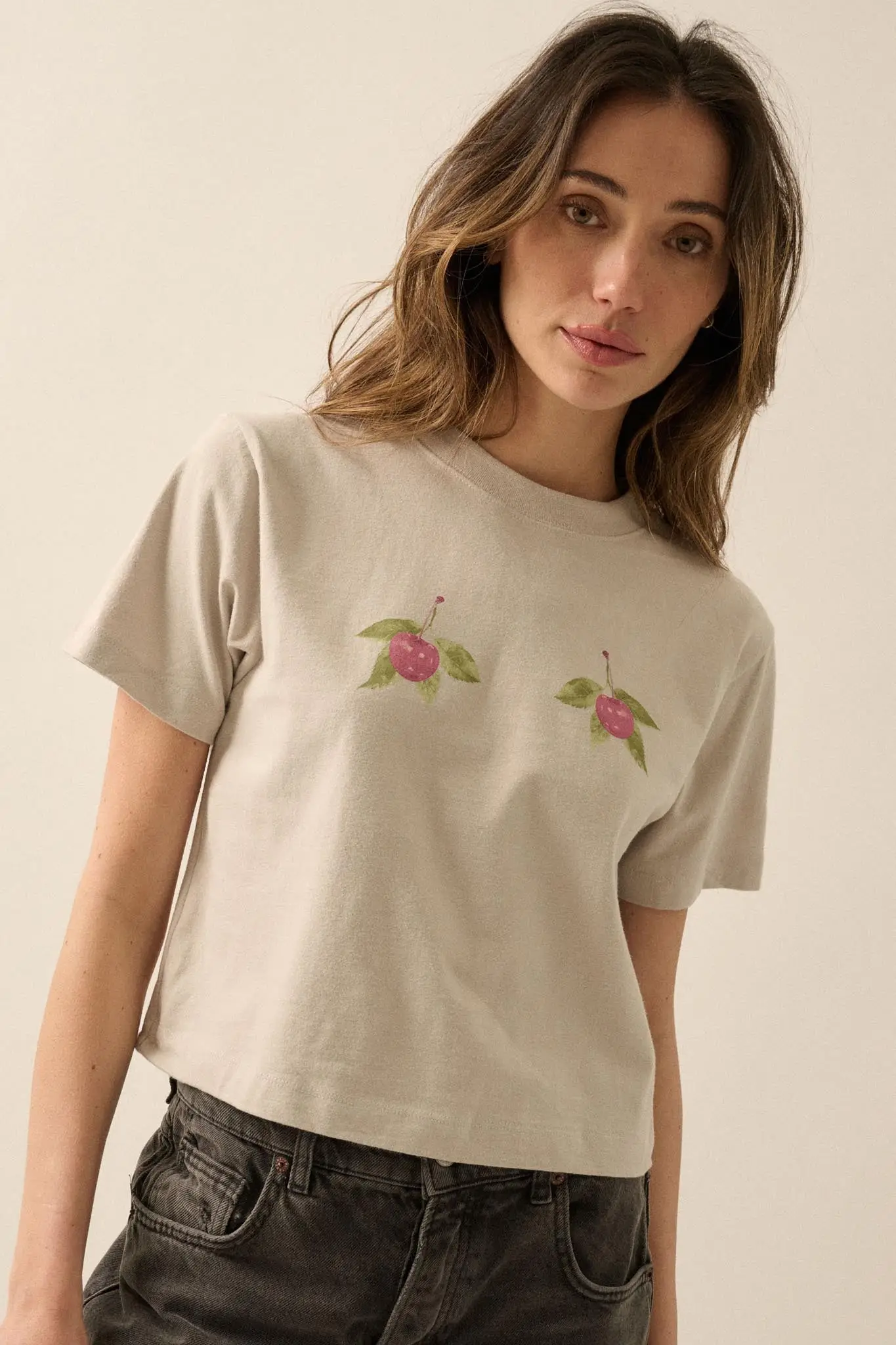 Wild Cherries Garment-Dyed Cropped Graphic Tee - Image 5
