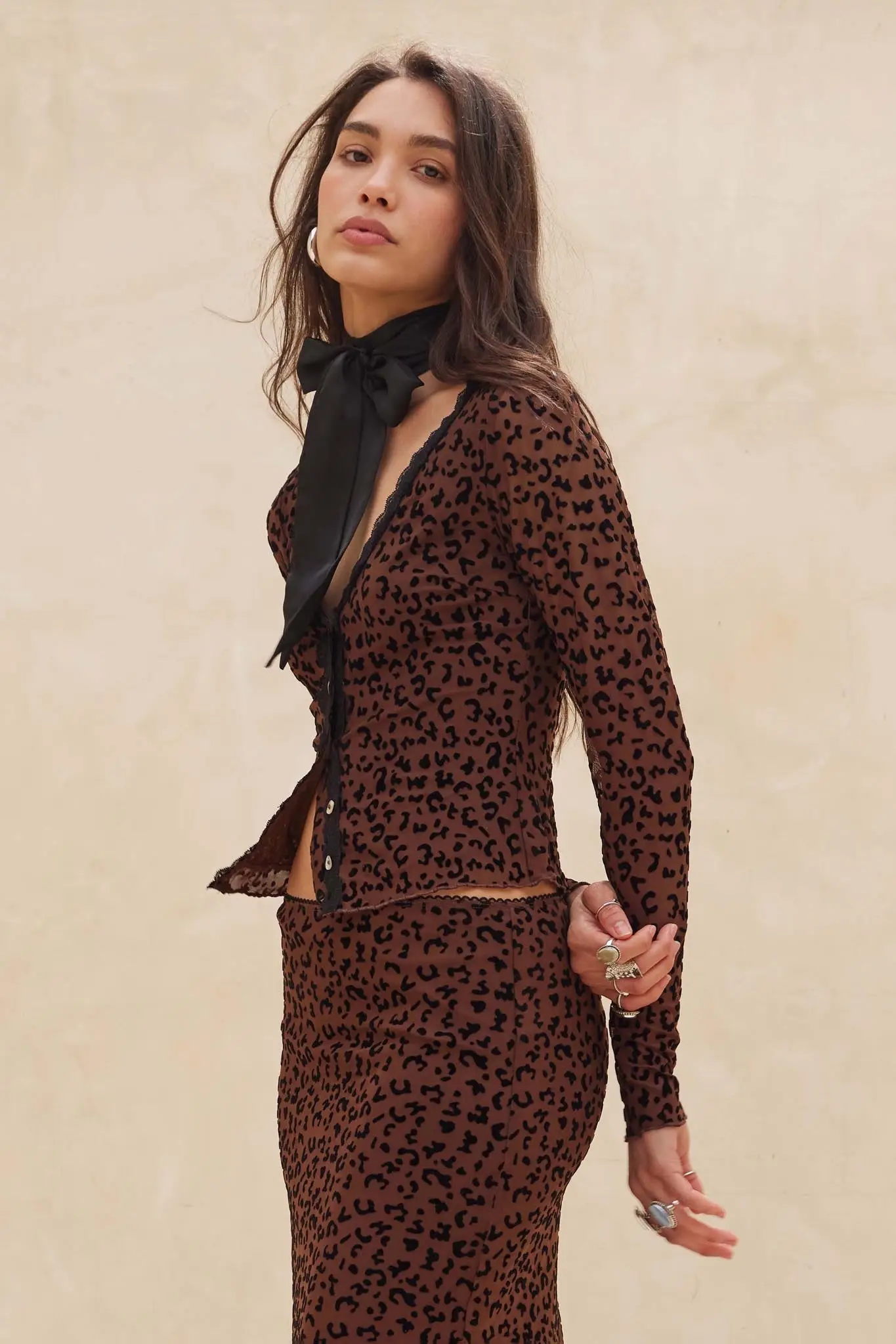 Wild Child Leopard Mesh Button-Front V-Neck Top - Image 17