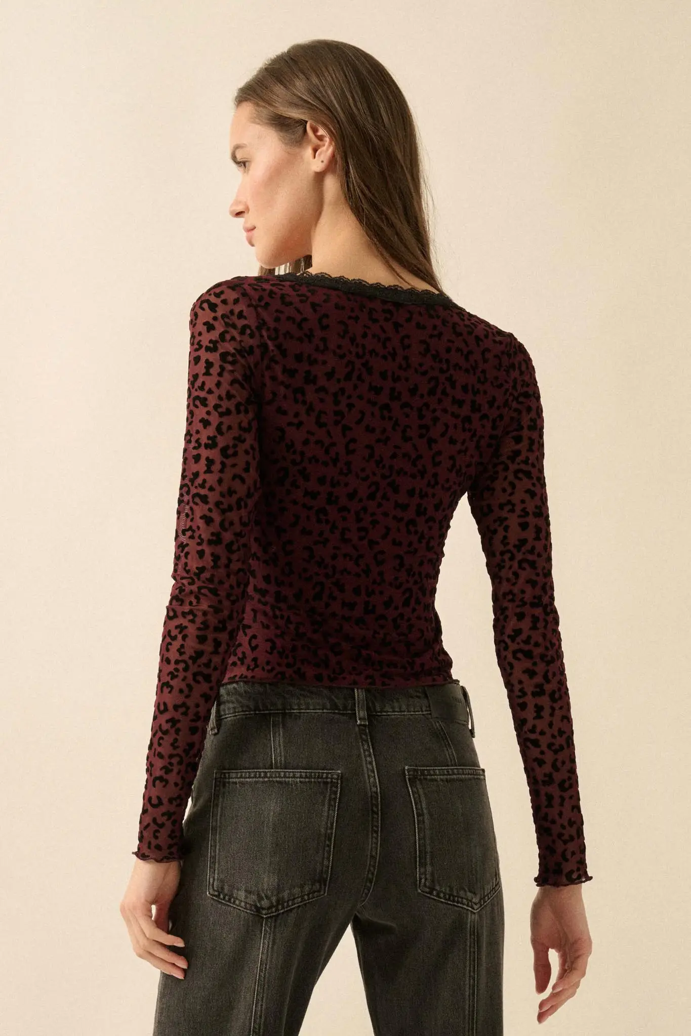 Wild Child Leopard Mesh Button-Front V-Neck Top - Image 6