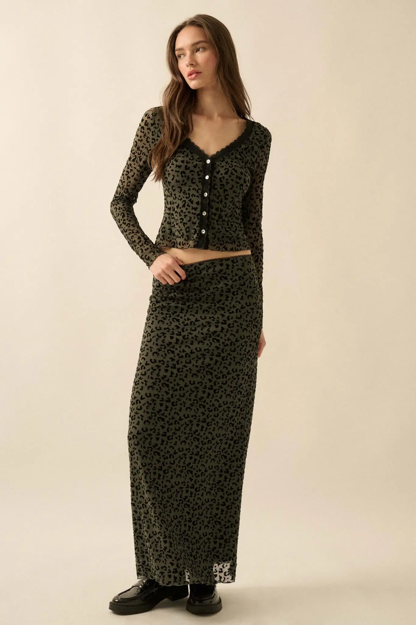 Wild Child Leopard Mesh Button-Front V-Neck Top - Image 9
