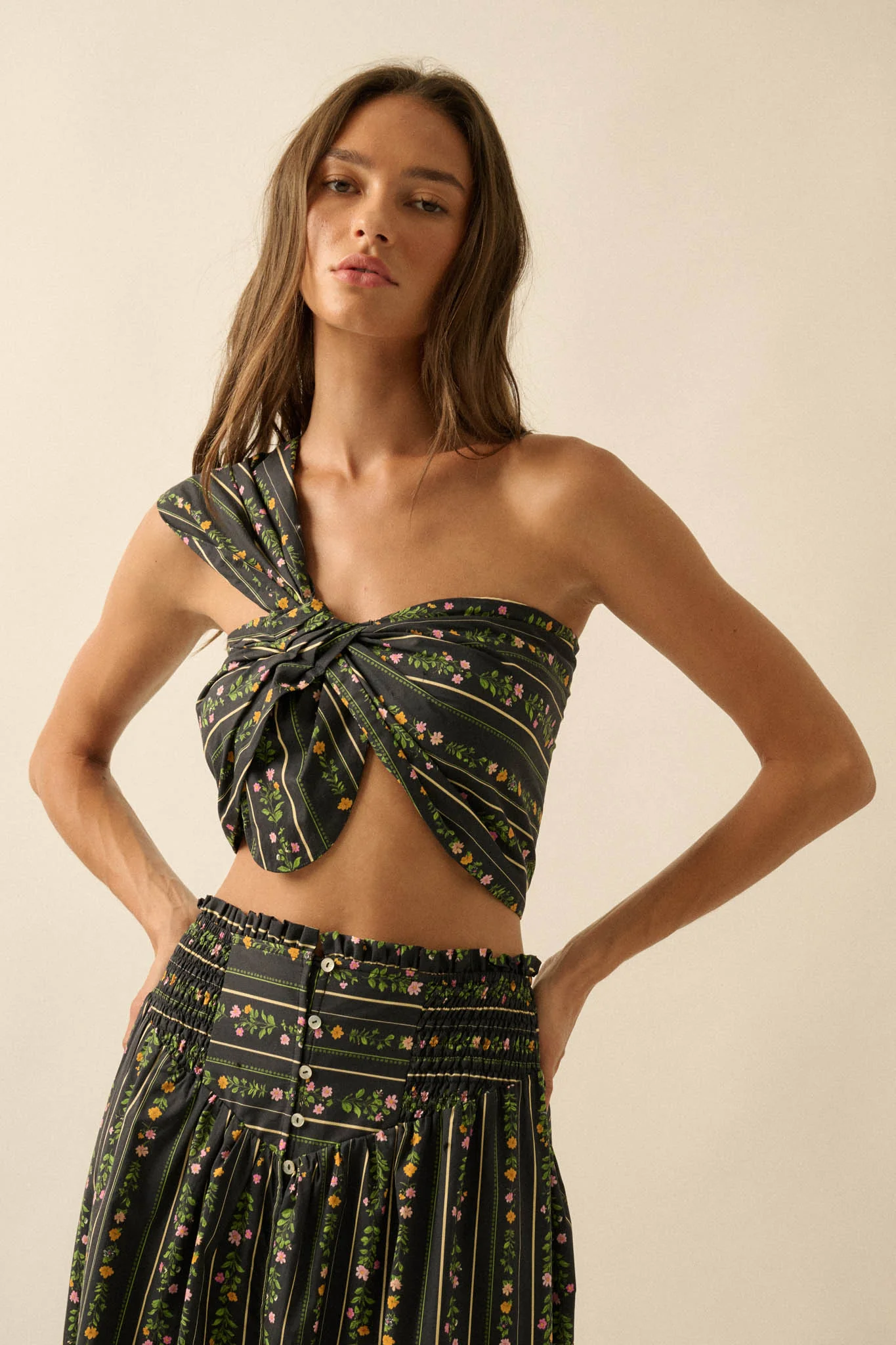 Wild Fields Floral-Stripe One-Shoulder Bandeau Top - Image 4