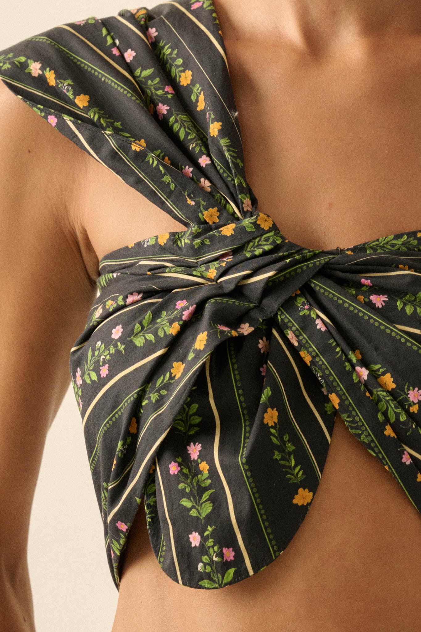 Wild Fields Floral-Stripe One-Shoulder Bandeau Top - Image 5